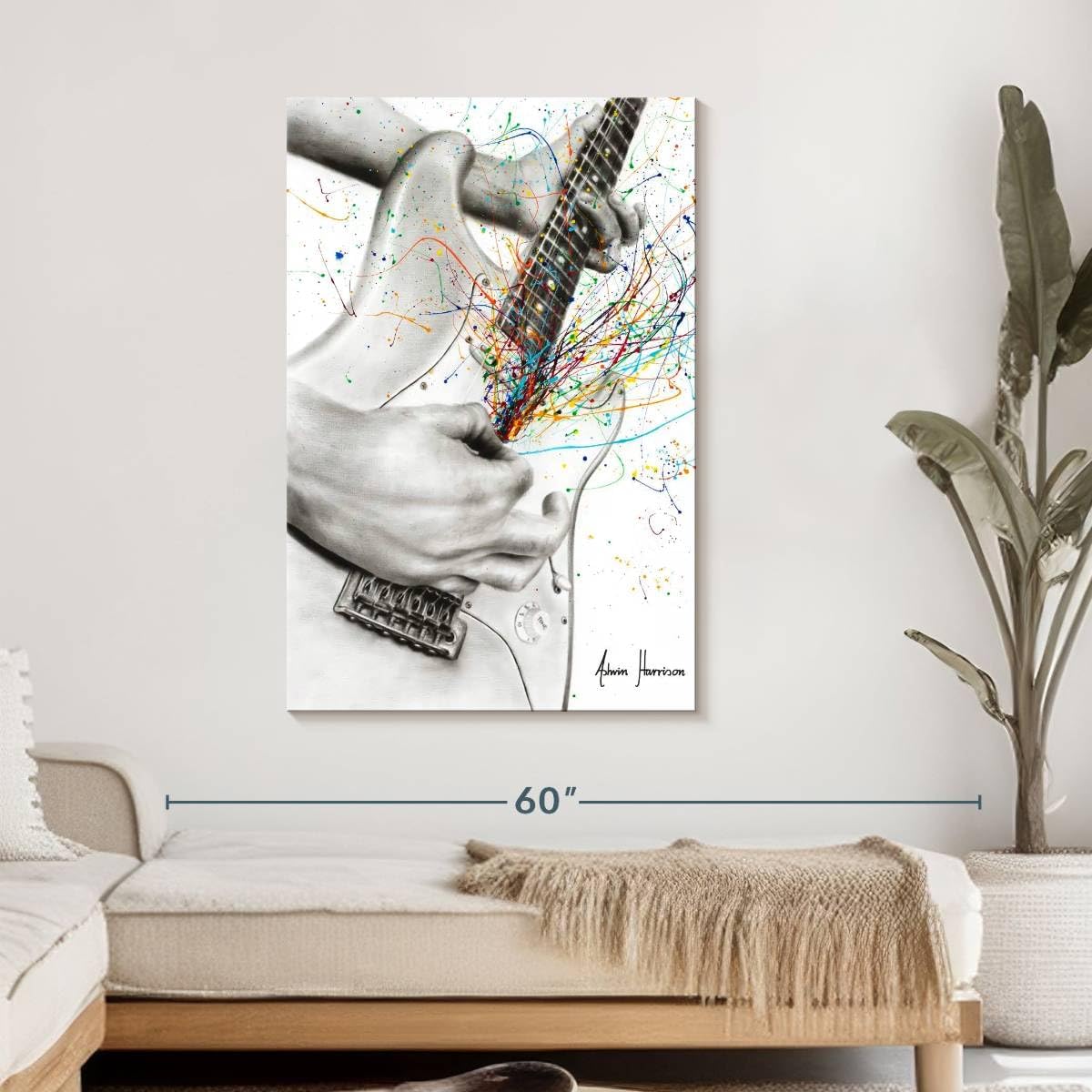 ElephantStock - The Guitar Solo Wall Art - Vertical Canvas Wall Art - Living Room Wall Decor - Painting Electric Guitar Canvas - Orange And White Decor by Ashvin Harrison - 30