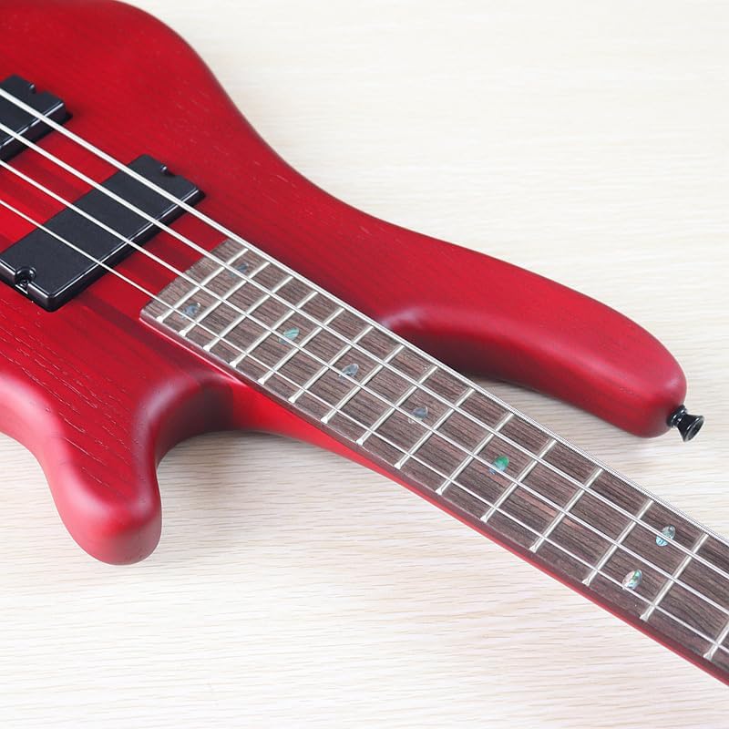 4-String Electric Bass Guitar, 43-Inch Red Matte Finish, Solid Ashwood Body, 24-Fret Technical Wood Fingerboard