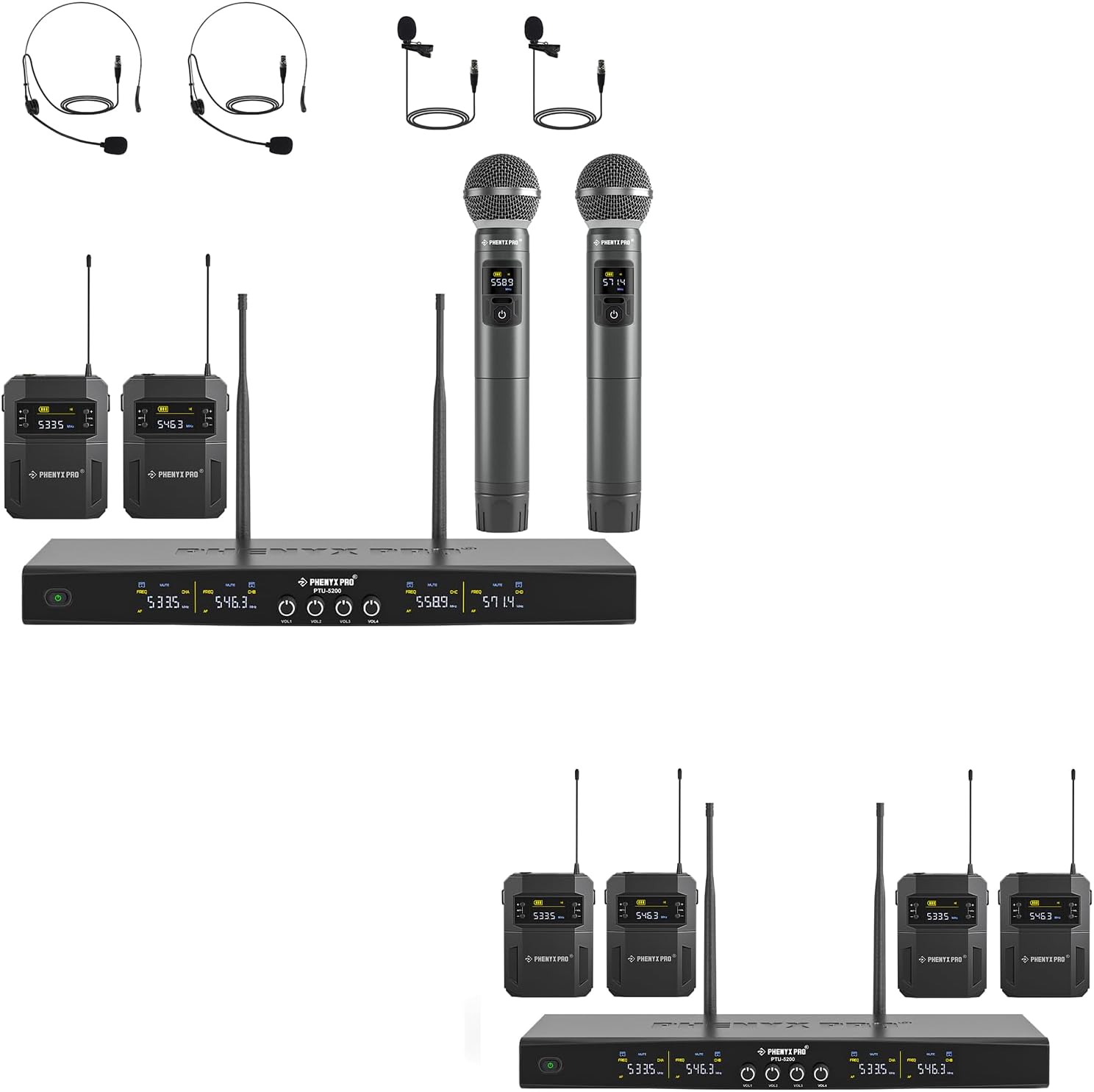 Phenyx Pro Wireless Microphone System PTU-5200-2H2B Bundle with PTU-5200-4B
