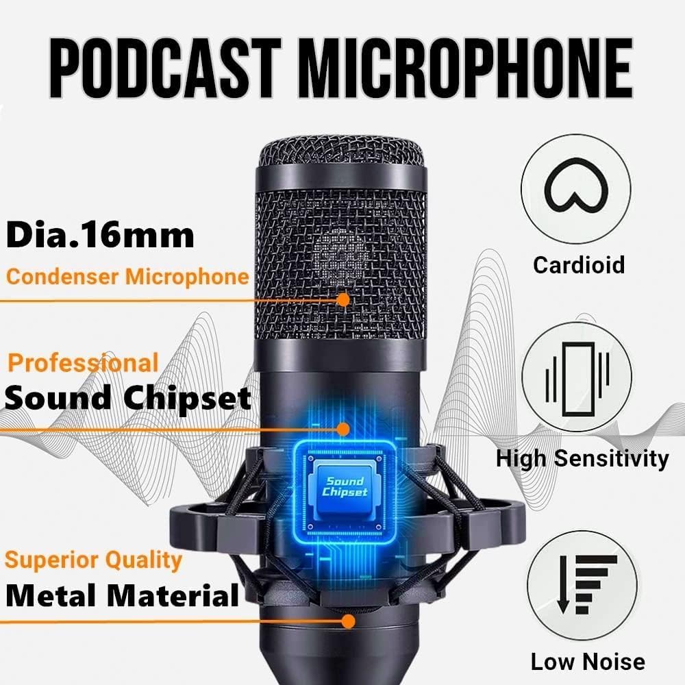 Podcast Equipment Bundle for 2, V8s DJ Mixer Voice Changer with BM-800 Podcast Microphone Bundle - Studio Condenser Microphone Perfect for Podcasting, Recording, Singing, Streaming and Gaming