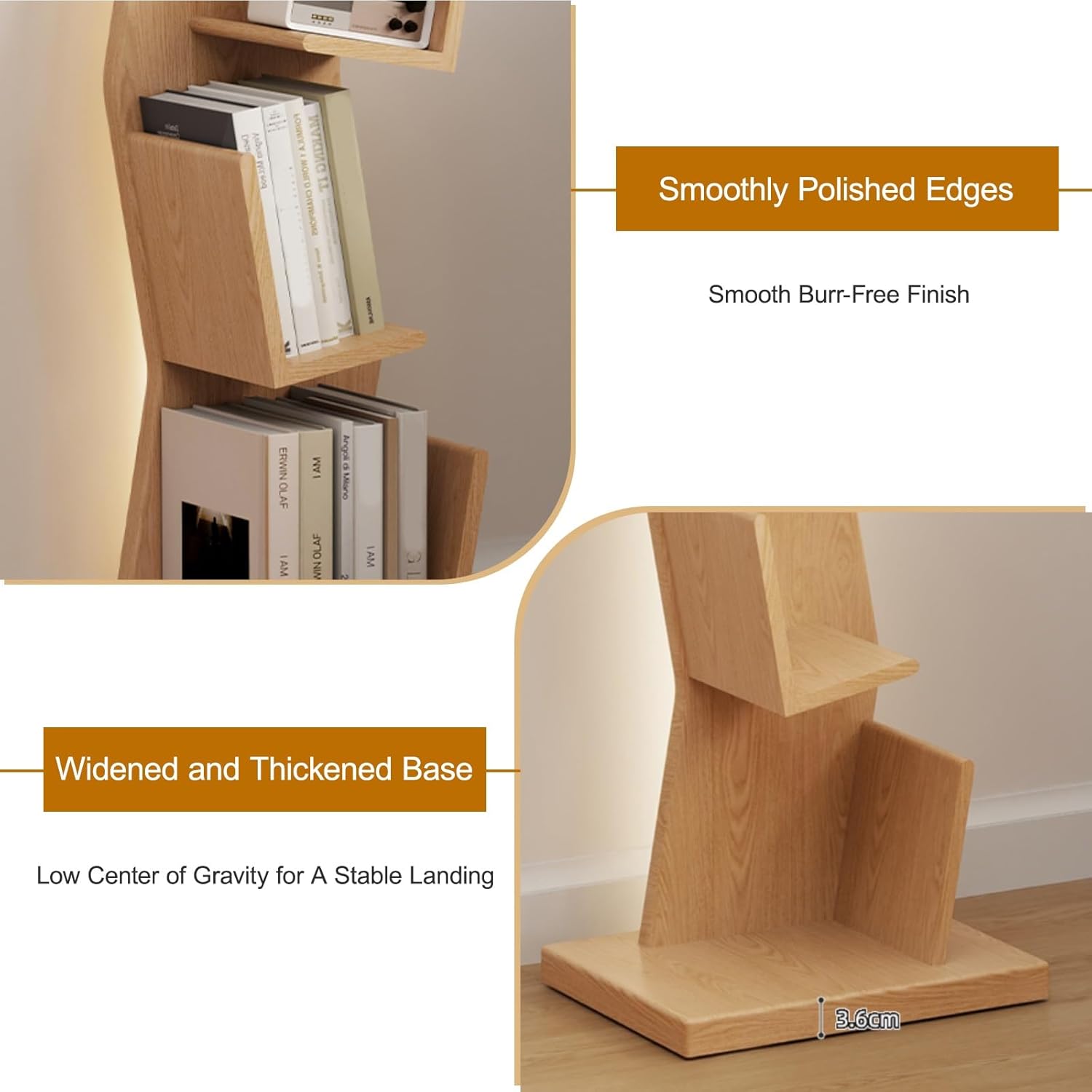 5/6-Tier Wooden Open Bookcase - Tall Modern Display Storage Shelf, Modern Corner Bookshelf Library Industrial Shelving Book Shelf(Brown,154cm/60.6in)