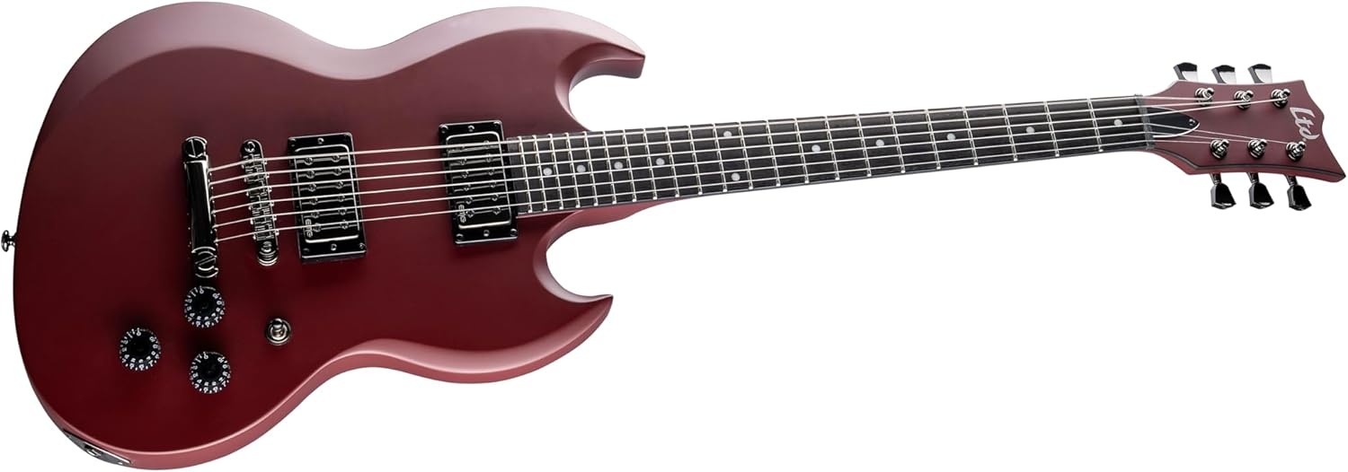 ESP 6 String LTD Lars Frederiksen Volsung Electric Guitar, Oxblood with Case, Right, (LVOLSUNGOXBS)