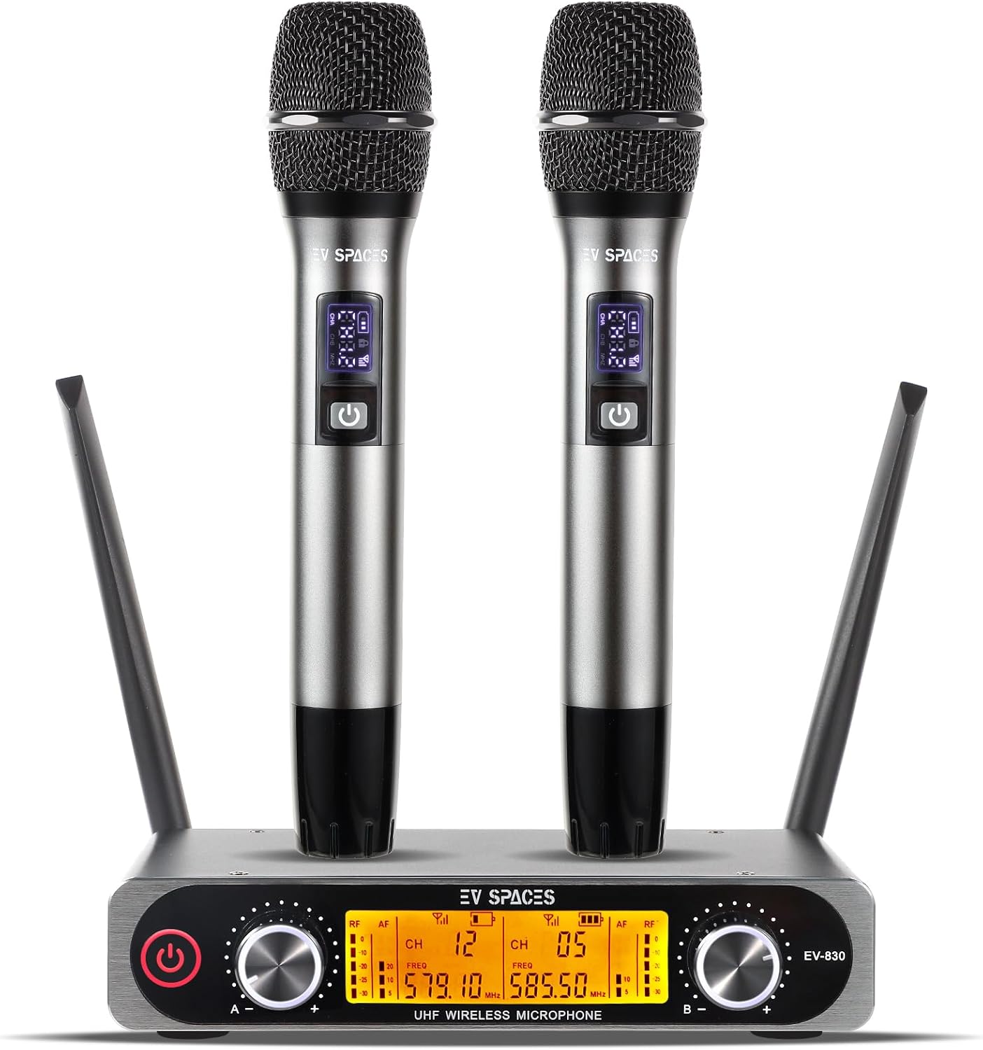 UHF Wireless Microphone System with Dual Metal Handheld Mics – 260ft Range, Professional Cordless Dynamic Mic Set for Home Karaoke, Church, DJ, Party, Wedding, Meeting, KTV, PA System (Silver)