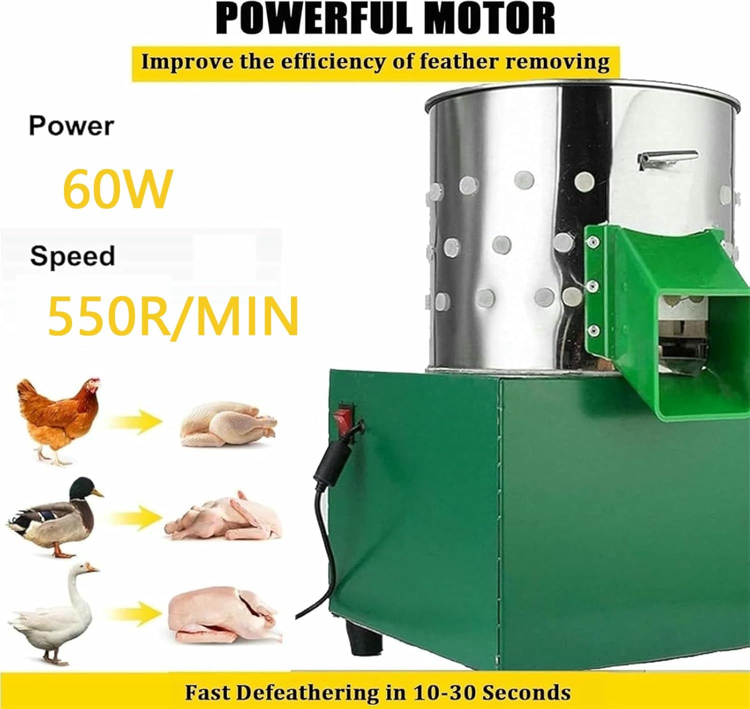 Electric Plucking Machine,Electric Poultry Plucker Machine, Feather Remover for Quick Cleaning, Stainless Steel,Ideal for Chicken Duck Farm