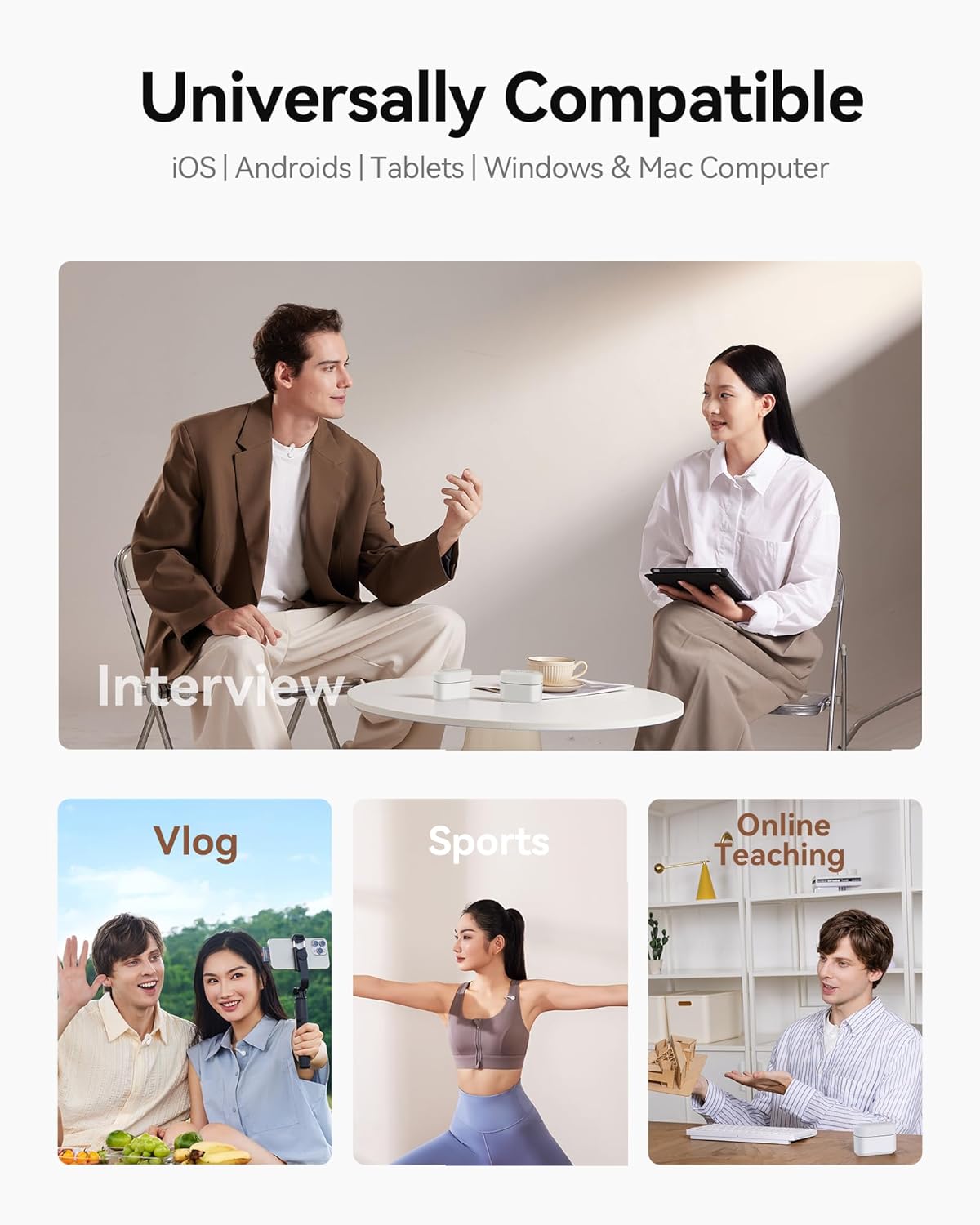 Hollyland Lark M2S Ultimate Combo (Camera RX+Lightning RX+Type-C RX) Wireless Lavalier Microphone for iPhone/Camera/Android/PC, Compact Mic, Titanium Clip, Noise Cancelling, Vlog (Glacier White)