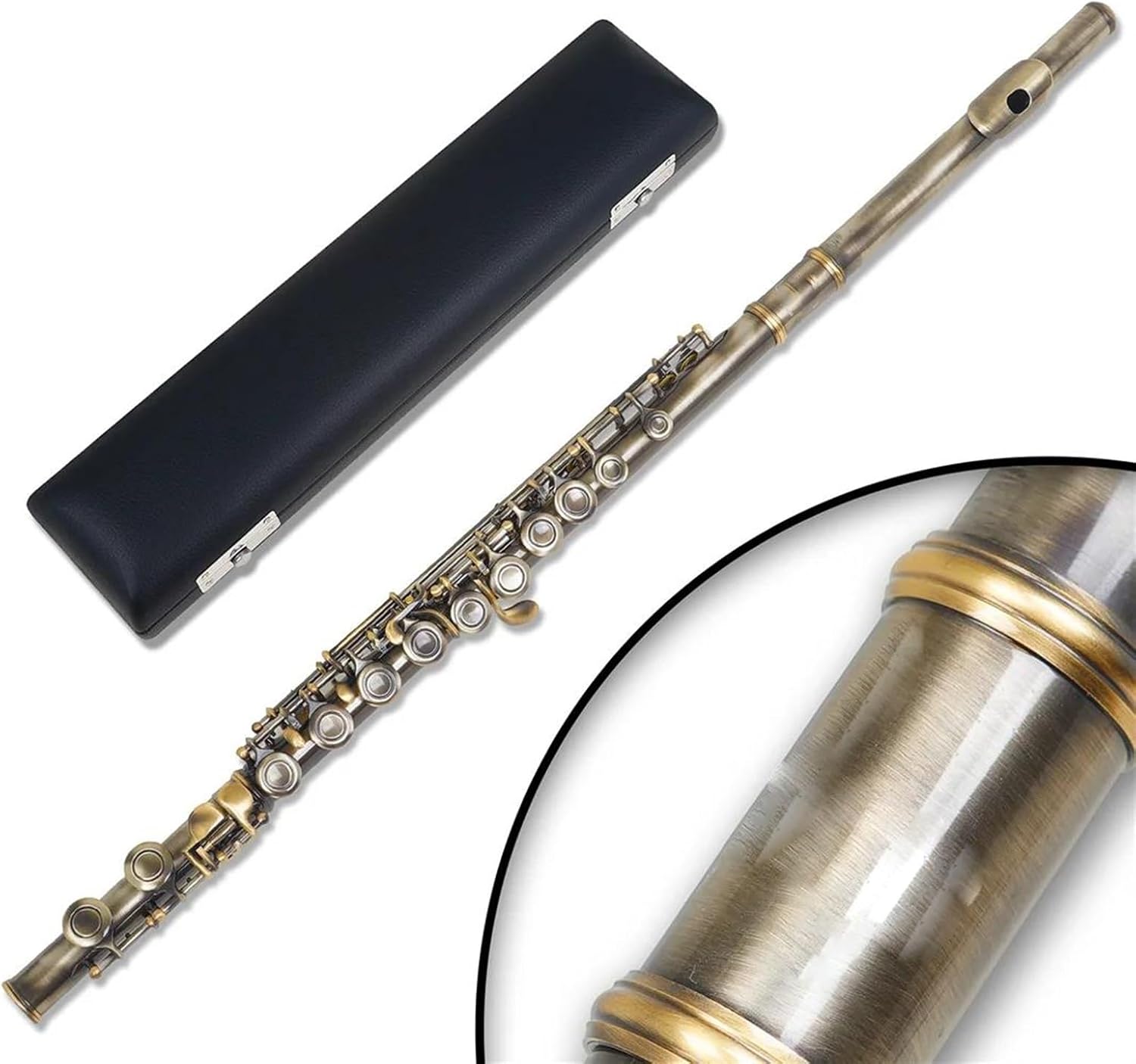 C-Key 16-Hole Flute Set C Key Flute With Case Cloth Gloves Woodwind Instrument Accessory Green Antique