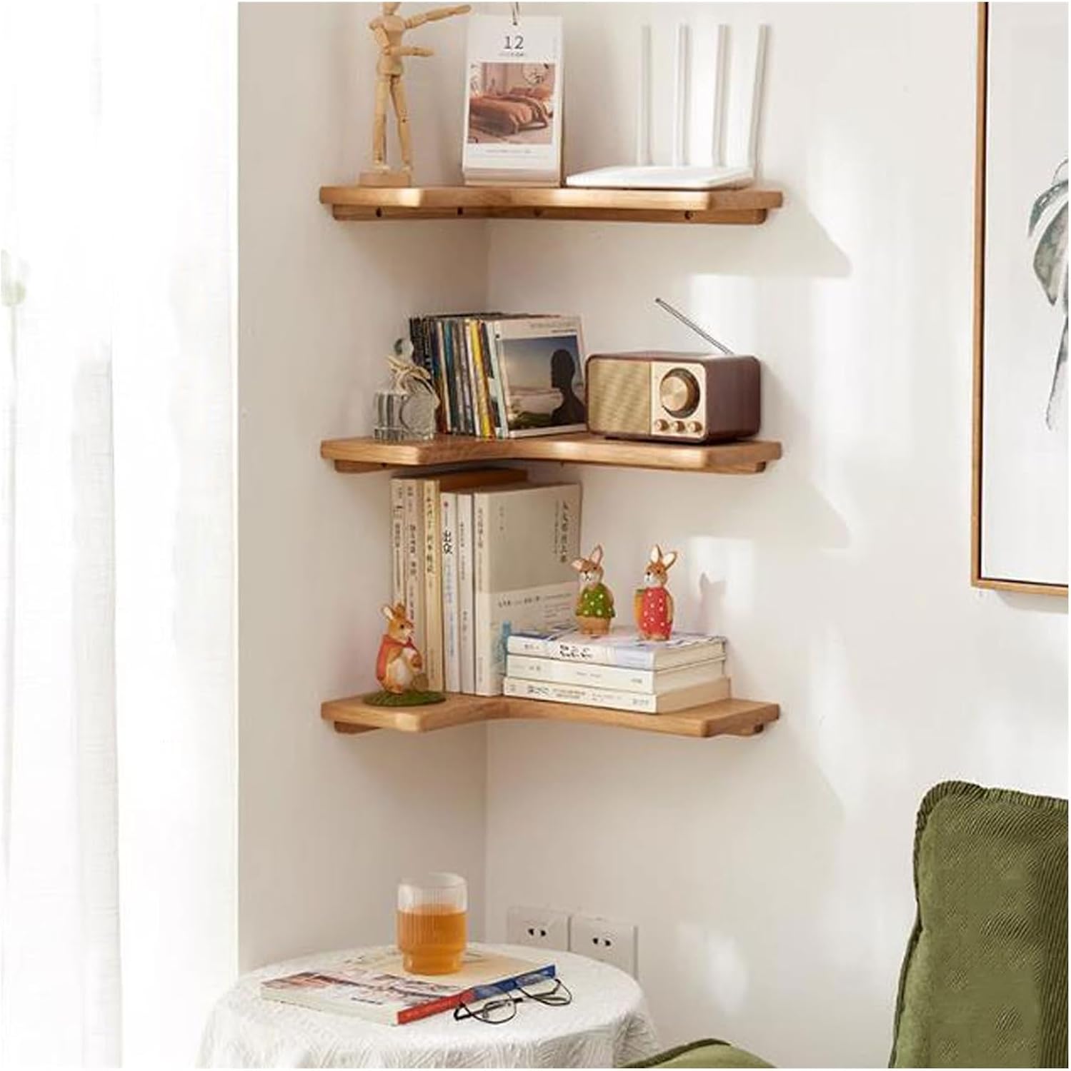 Floating Shelf Unit Solid Wood Corner Wall Mounted Set of 3, L Shape Wood Display Storage Wall Shelves Rack for Living Room, Bedroom, Office, Bathroom Kitchen & Decoration,Easy-to-Insta