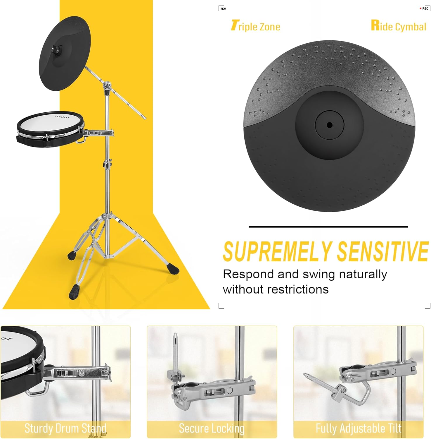 AKLOT Fully-Expandable Electric Drum Set: Independent Stand System, 12