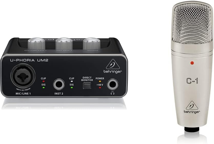 Behringer C-1 Professional Large-Diaphragm Studio Condenser Microphone Audio Interface, 1x XLR/TRS 1x 1/4