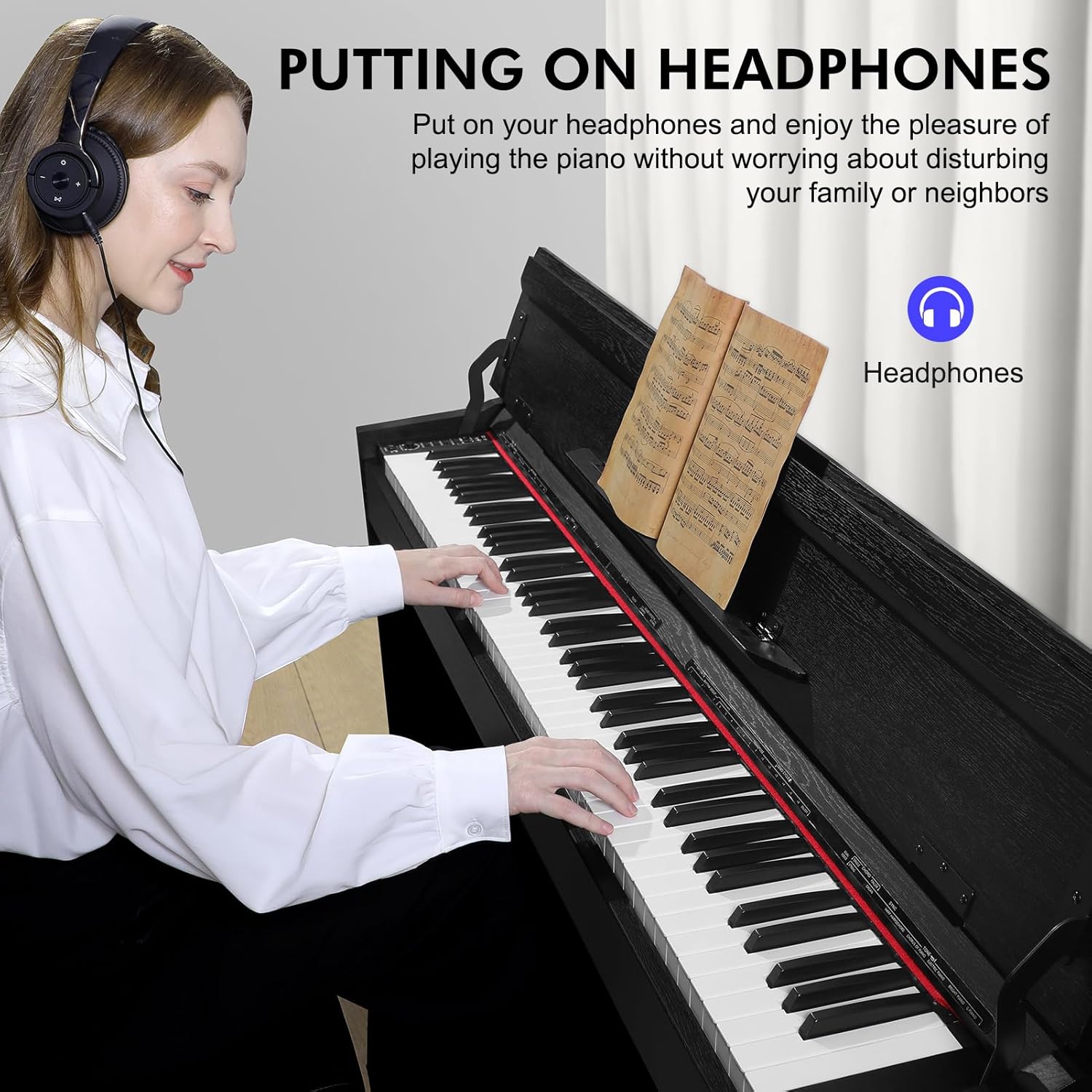 UMP-90 88 Keys Semi-weighted Full Size Keyboard Electric Piano with Furniture Stand｜Power Adapter｜Triple Pedals｜MP3 Function Digital Piano for Beginner (Black)