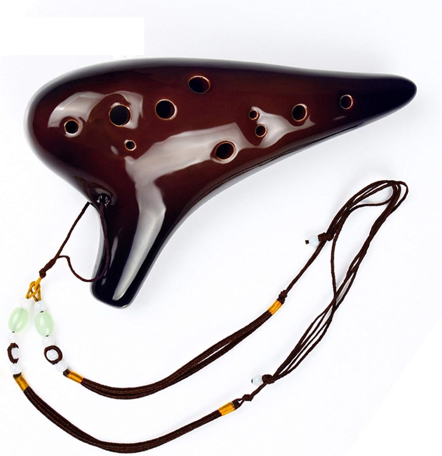 Alto C Key Ocarina 12 Holes Ceramic Ocarina Music Instrument Bright Glossy Glaze Woodwind Instrument Flute(Ocarina with Bag)