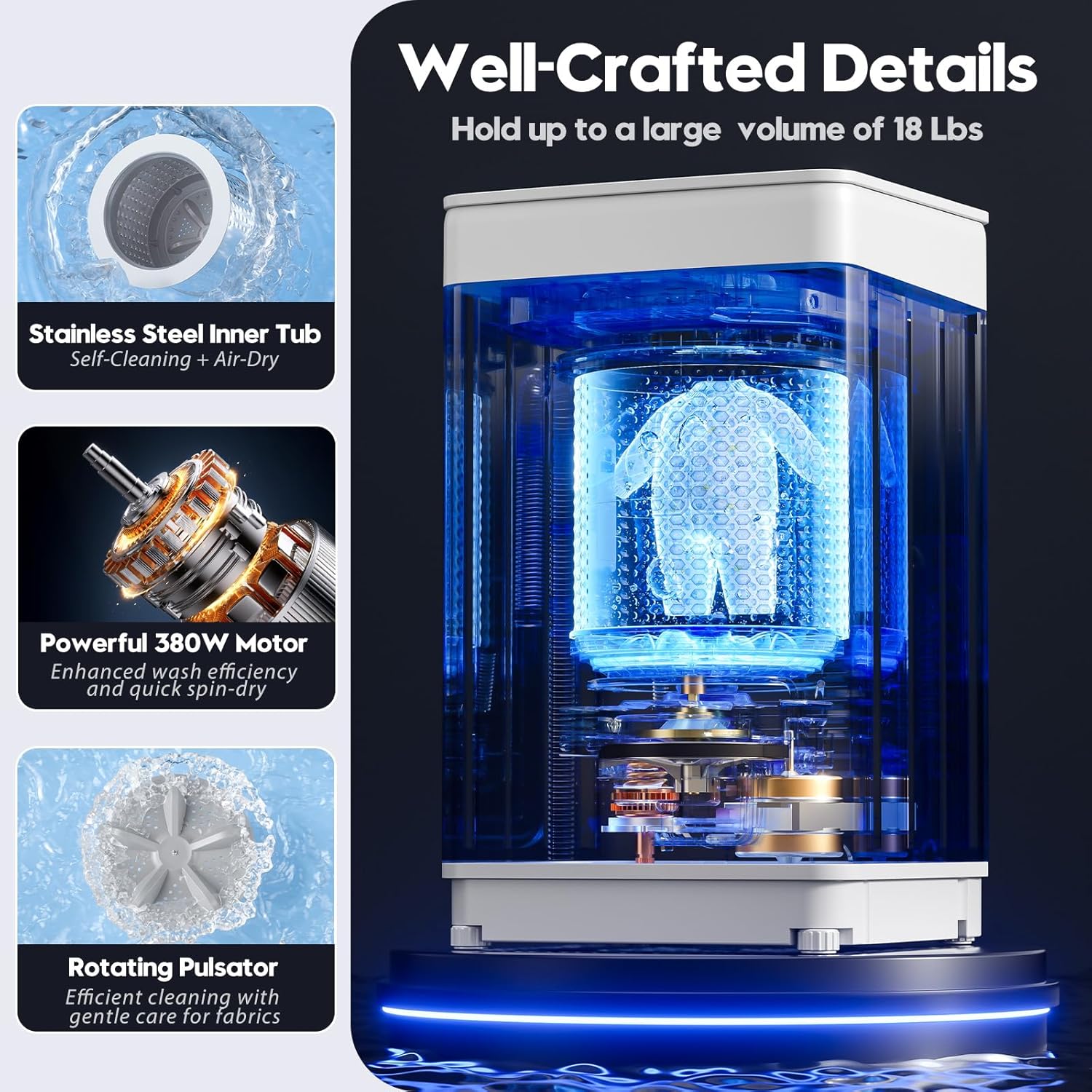 Auertech 18 lbs Portable Washing Machine, Fully Automatic Portable Washer with LED Display, 7 Wash Cycles, 4 Water Levels, Top Load Washing Machine for Apartment, RV, Dorm, Home