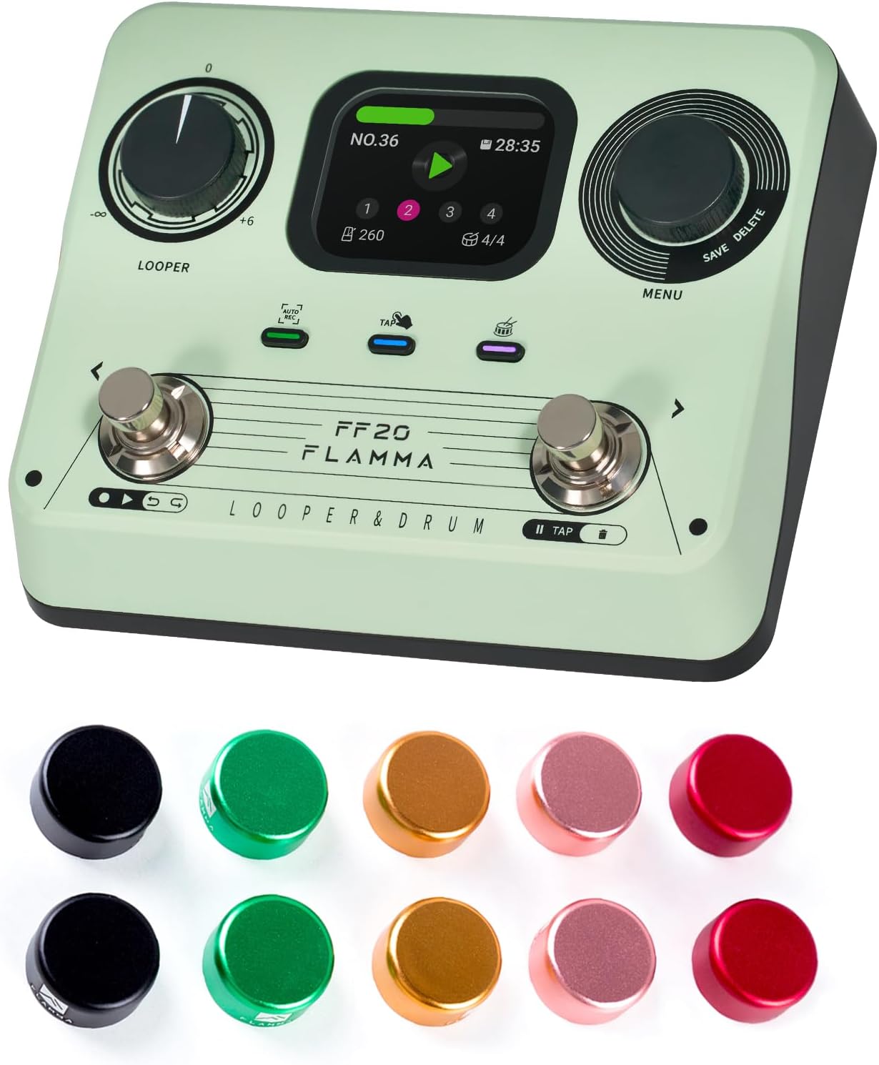 FLAMMA FF20 Drum Looper Pedal with Metal Footswitch Topper 10Pcs