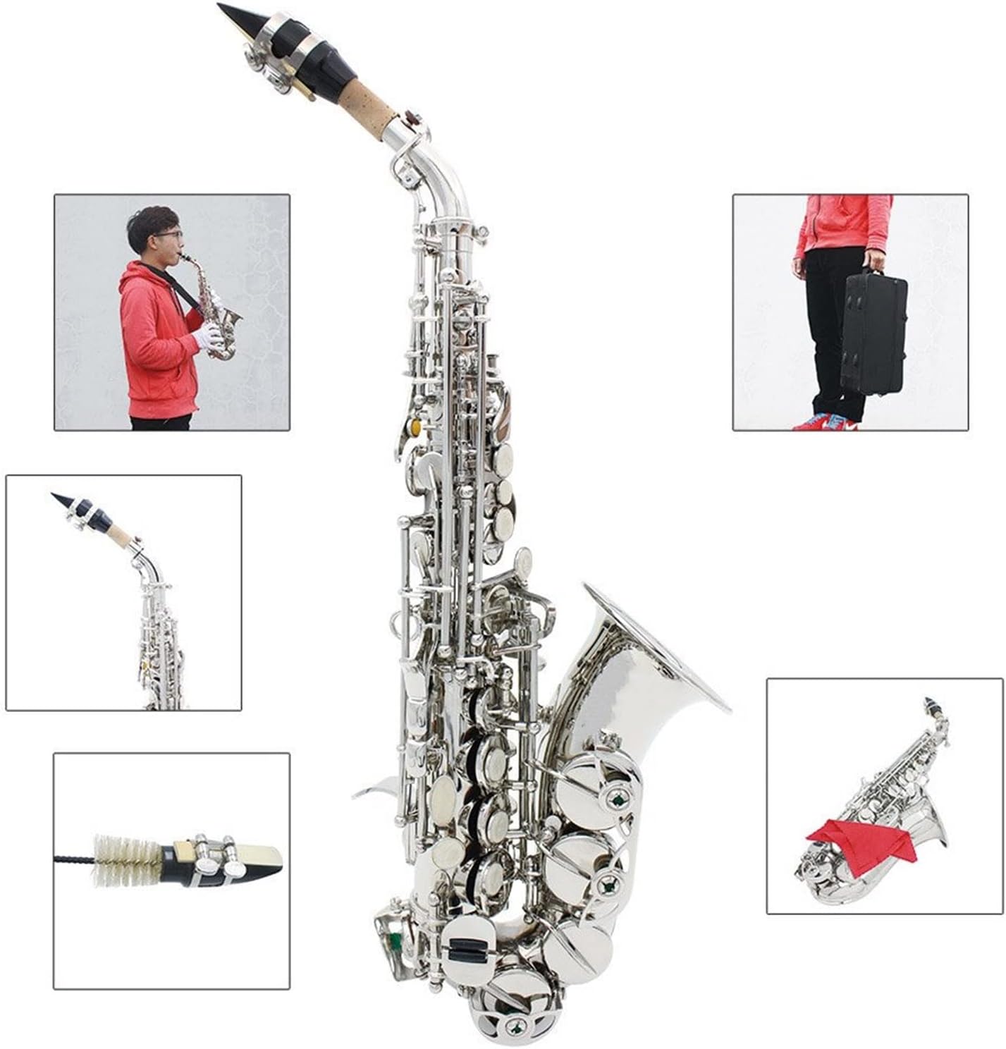 KESHUO Brass Saxophone Bb Bend Saxophone Sax Wind Instrument with Case Gloves Cleaning Cloth Belt Brush Brass Sax Beginners Kit