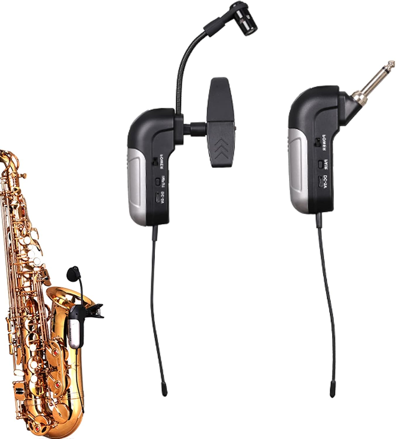 Saxophone Wireless musical instrument pickup, Professional Microphone Wireless Instrument UHF Pickup Mic Receiver & Transmitter System, Clip-on for Saxophone/French Horn/Trumpet wind instruments