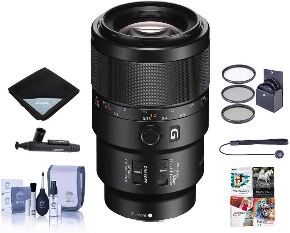 Sony FE 90mm f/2.8 Macro G OSS Lens - Bundle with 62mm Filter Kit, Lens Wrap, Lens Cleaner, Cleaning Kit, Lens Cap Leash - PC Software Package