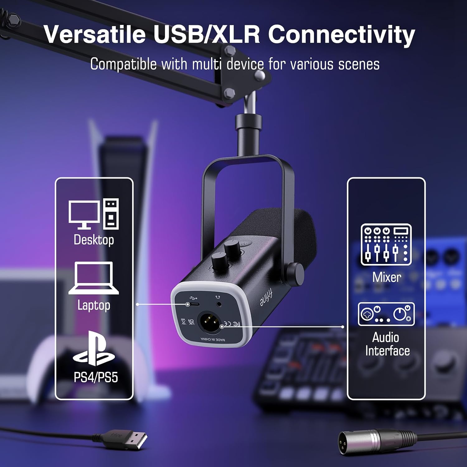 FIFINE Dynamic Gaming Mic and Microphone Arm Stand Kit, PC Computer Streaming Mic with RGB Light, Mute Button, Suspension Scissor Boom Stand Bundle for Recording, Podcast, Voice-Over (AM8+CS1)