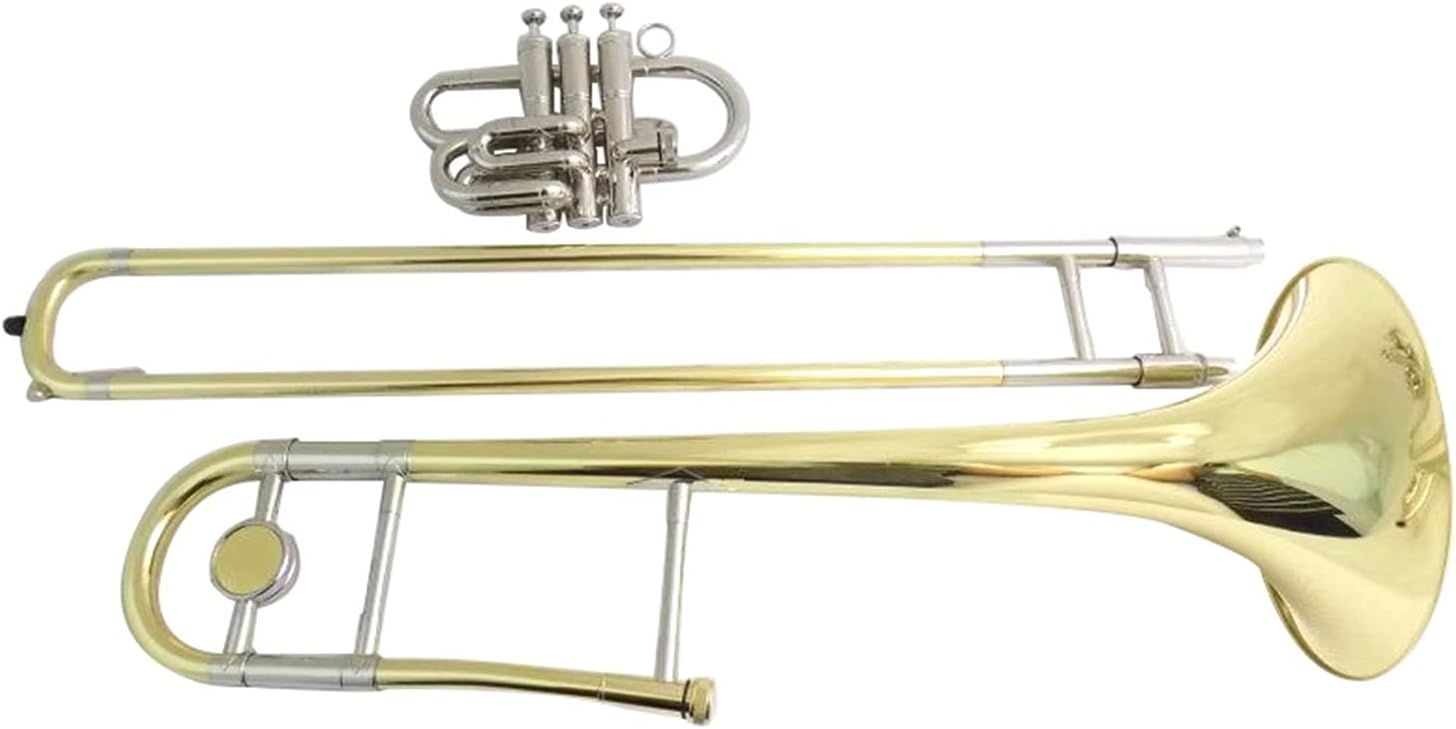 Student Trombone Bb Piston Trombone with Case Double Mouthpieces Yellow Brass Body Lacquer Finishes Musical Instruments Trombone Kit