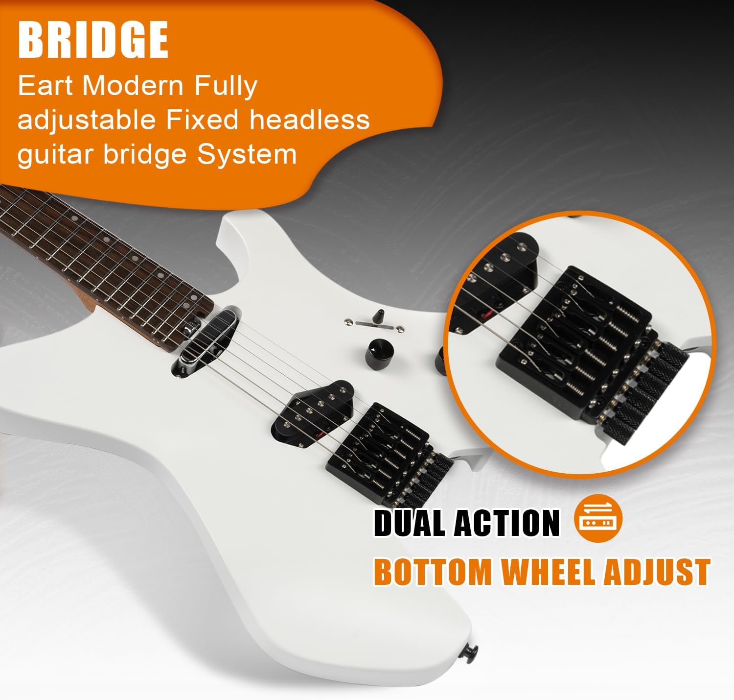 EART GW2T-SE Headless Electric Guitar, Solid Electric Guitar Roasted Mahogany Body with Roasted Canada Hard Maple Standard Artones-TSE Pickup,Satin Finish