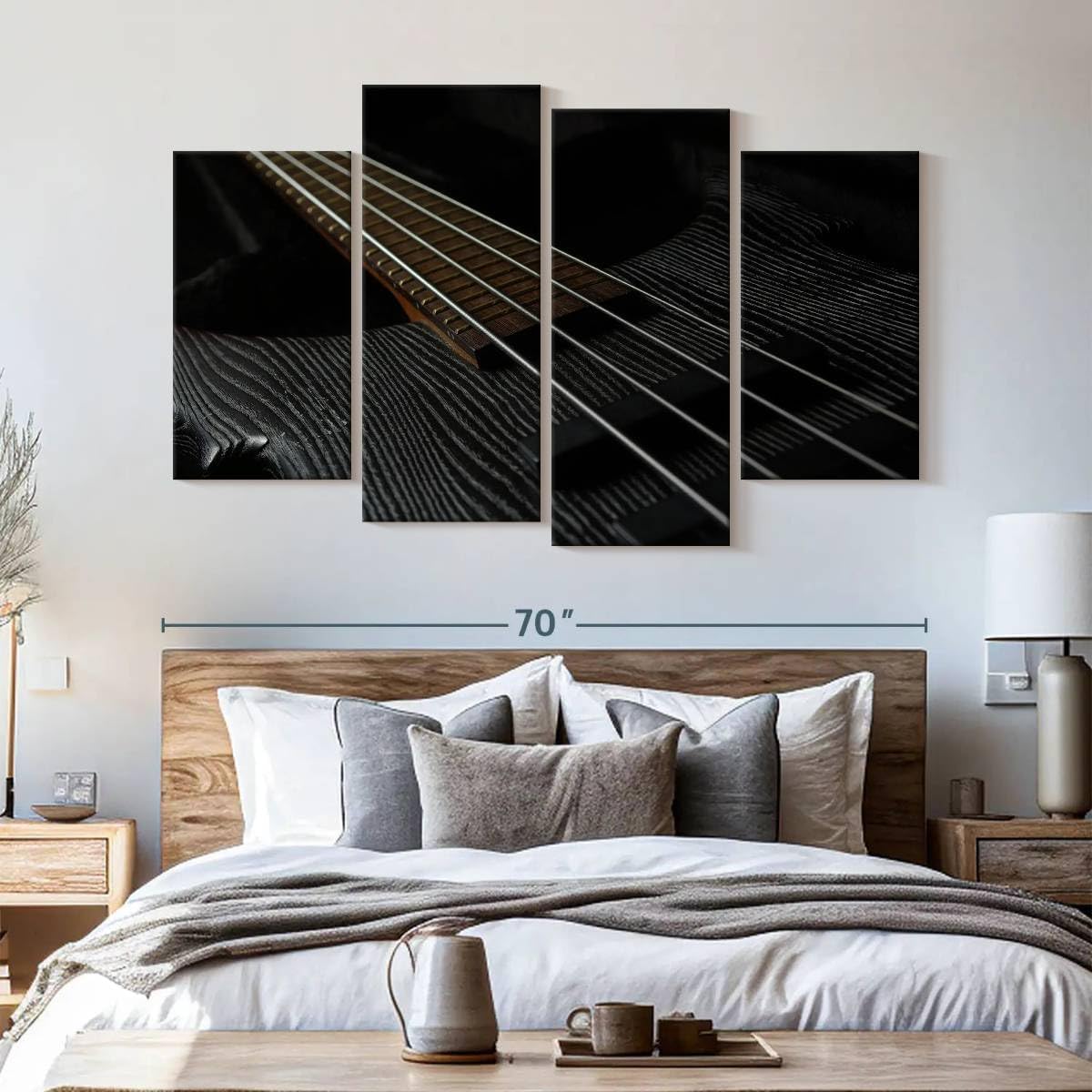 Elephant Stock - Bass Guitar Strings Wall Art - Horizontal Multi Panel Canvas - 4 Piece Living Room Wall Decor - Photography Music Multi Piece Wall Art - Black And Brown Decor - 68