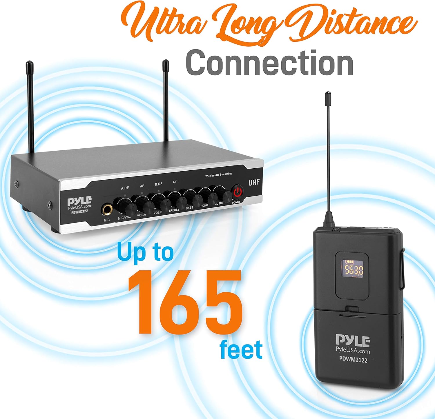 Pyle Portable Uhf Wireless Microphone System - Bluetooth Cordless Headset Lapel Lavalier Microphone Set W/ 2 Battery Operated Beltpack Transmitters, Receiver, Aux, for PA Karaoke DJ Party - PDWM2122