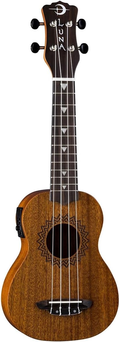 Luna Vintage Mahogany Acoustic/Electric Soprano Ukulele with Preamp, Satin Natural
