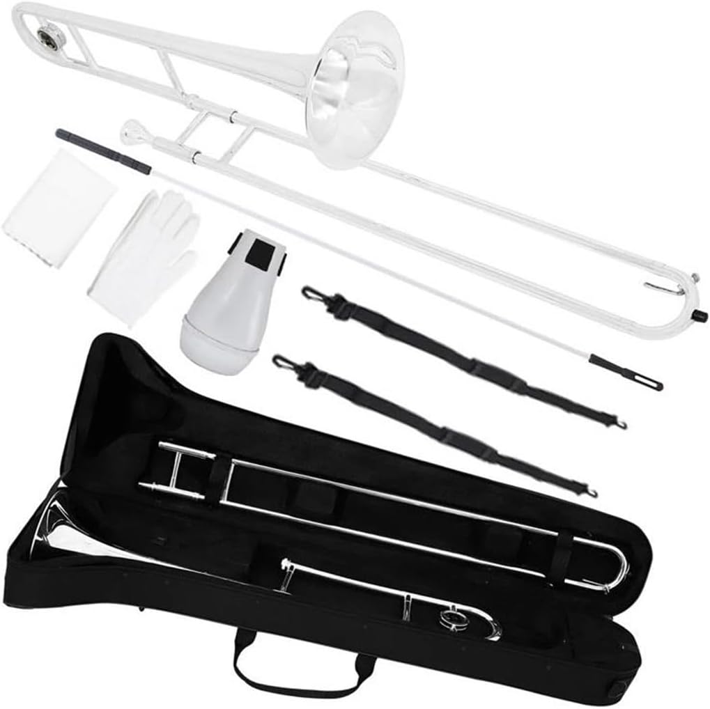 Adult Trombone Instrument Bb Alto Slide Trombone For Beginners Brass Plated Instrument With Gloves Set(Silver set)
