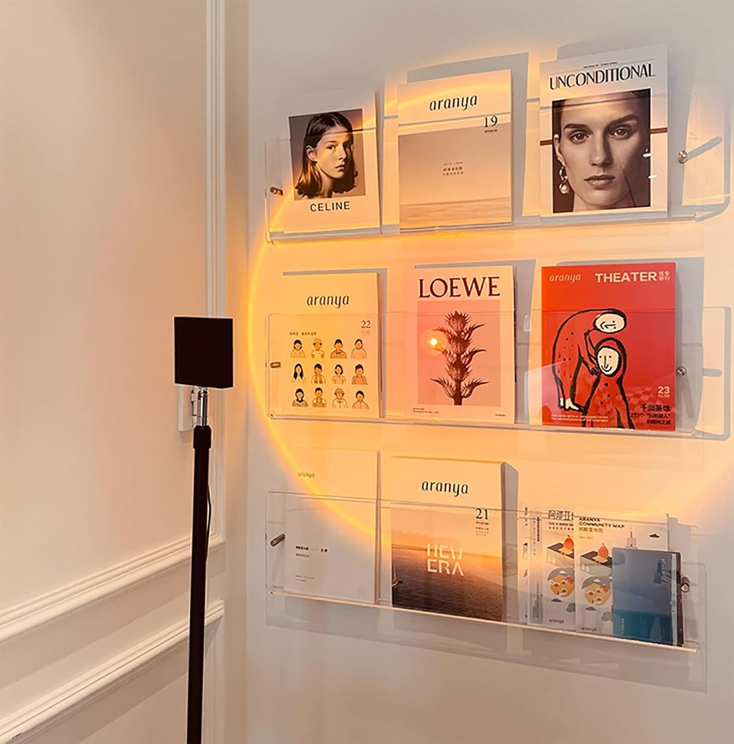 Transparent Brochure Holders, Rounded Corner Magazine Holders, 1 Pack Brochure Holder, Wall Mount, Hanging Bookshelf Magazine Rack Literature Storage Rack for Waiting Room, Living Room, Office