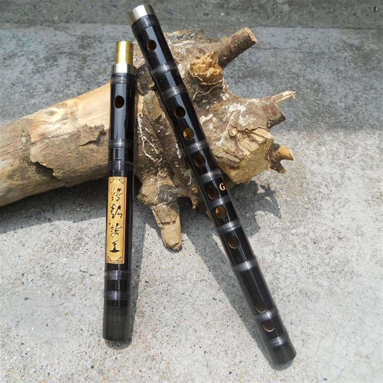 TSTS Chinese Bamboo Flute Black Bamboo Flute Single Plug White Copper 2-Section Bitter Bamboo Flute Student Woodwind Instrument (Color : G)