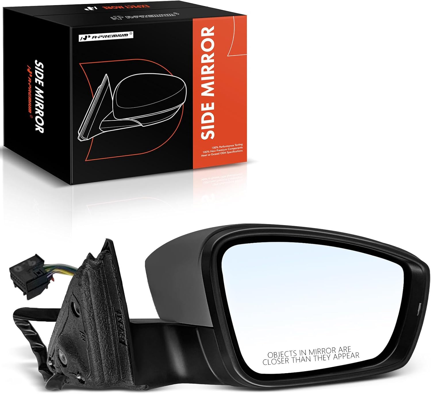 A-Premium Passenger Side Power Door Mirror - Compatible with Volkswagen Passat 2012 2013 2014 2015 - Heated Manual Folding w/Turn Signal Gray Outside Rear View Mirror