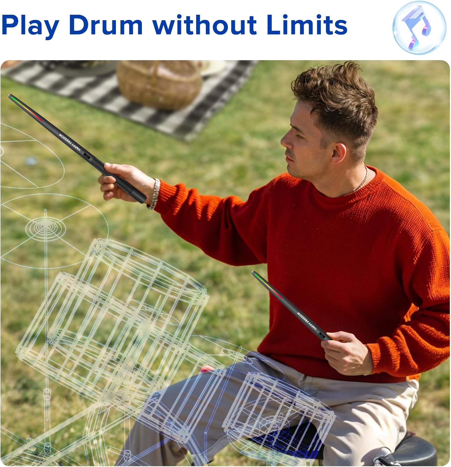 Air Drumsticks, Portable Practice Drum Kit Electric Drum Set with 8 Sounds, 3D Motion Sensing RGB for Home & Party Adults, Kids, Christmas Gifts