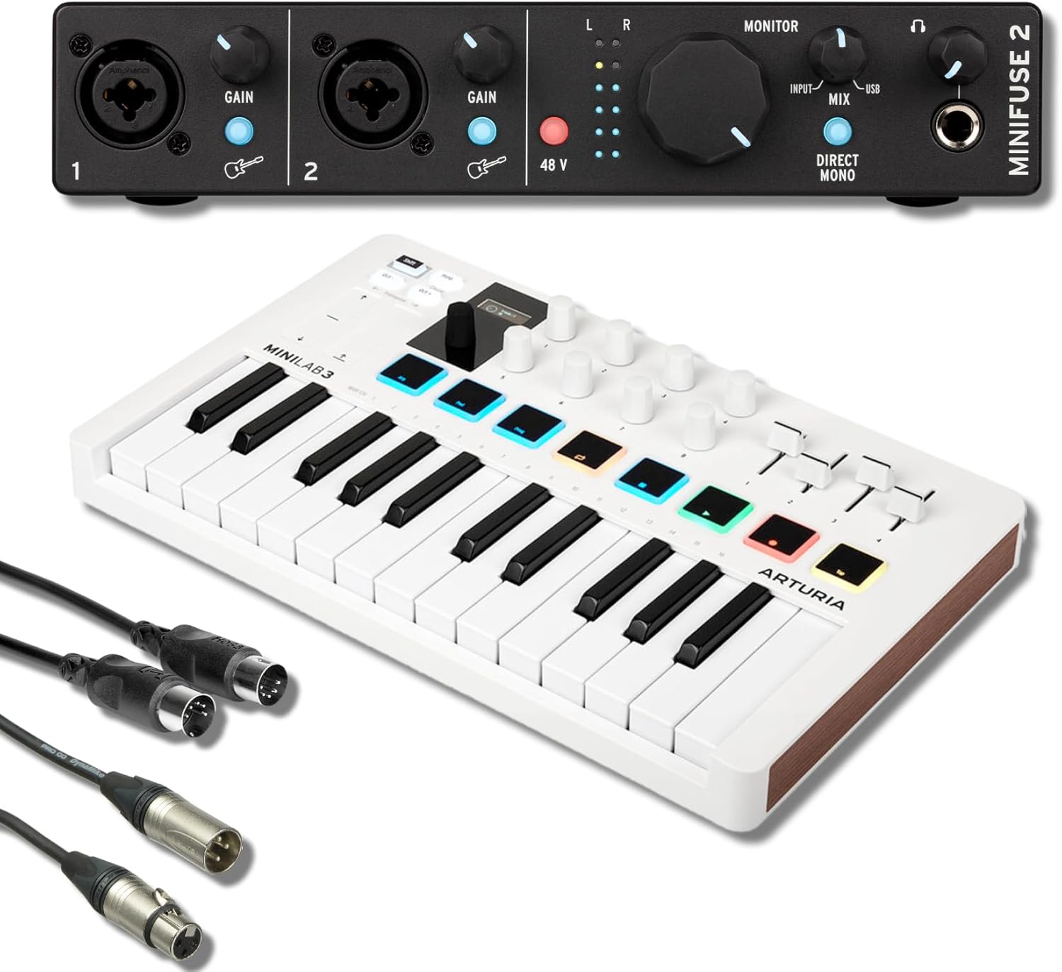 Arturia MiniLab 3 Compact MIDI Keyboard and Pad Controller with Arturia MiniFuse 2 Black USB-C Audio Interface