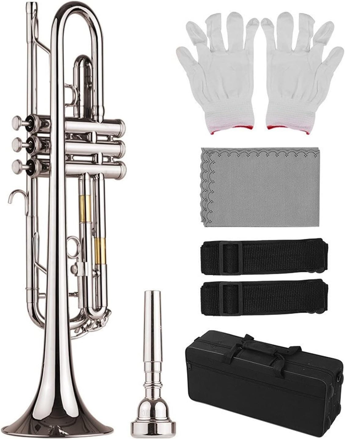 KESHUO Standard Bb Trumpet Brass Material Nickle Plated Wind Instrument with Mouthpiece Carry Bag Gloves Cleaning Cloth Trumpets
