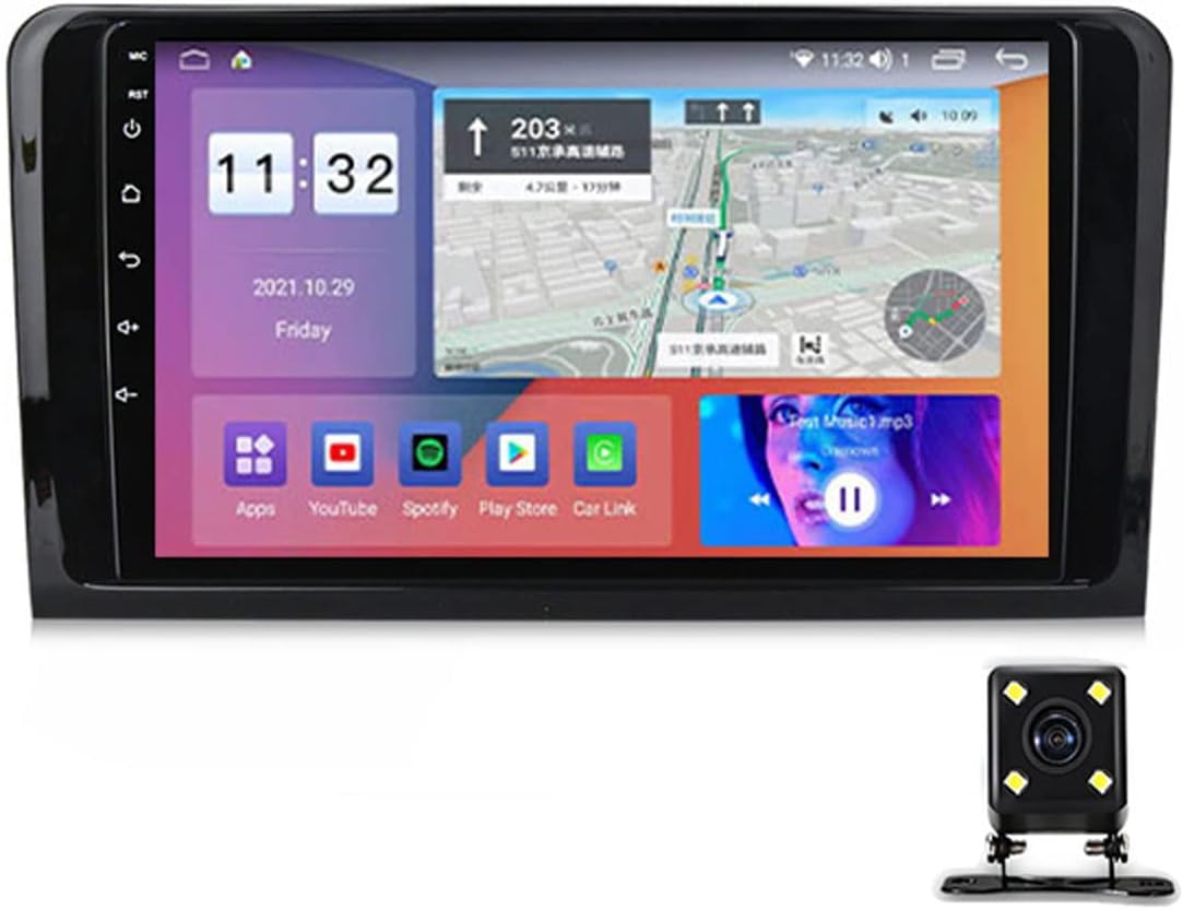 Double din in-Dash Multimedia Car Player 9 Inch Touch Screen Car Stereo for Mercedes Benz ML GL ML350 GL320 X164 2005-2009 Support Bluetooth/Carplay/SWC/DSP/RDS/GPS Navigation