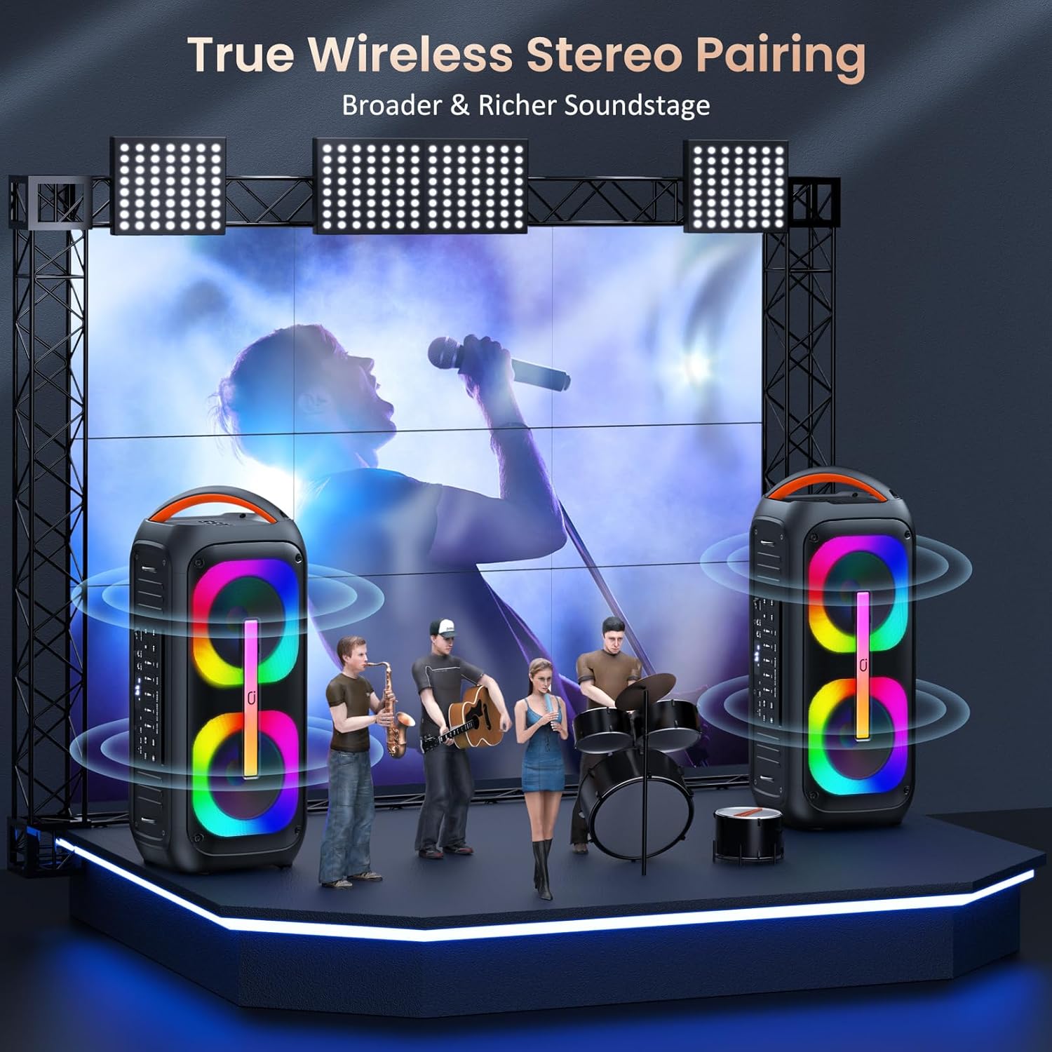 Karaoke Machine with 2 Wireless Microphones, 【Dual 60W 6.5