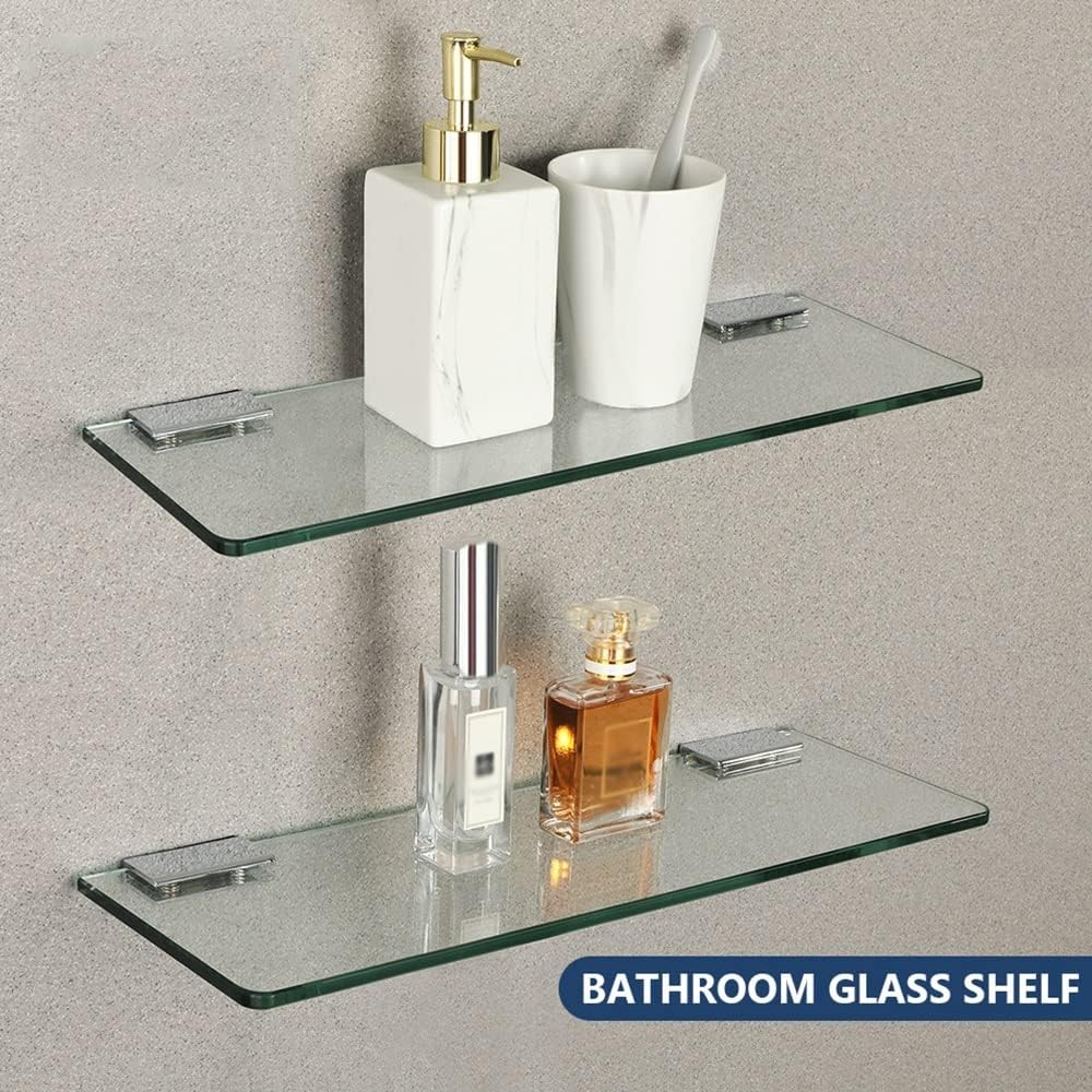 Shower Caddy Bathroom Glass Shelf Shower Shelf, Wall Mount Storage 7MM Tempered Glass Shelf Bracket Bathroom Accessory Bathroom Organizer (Color : White)
