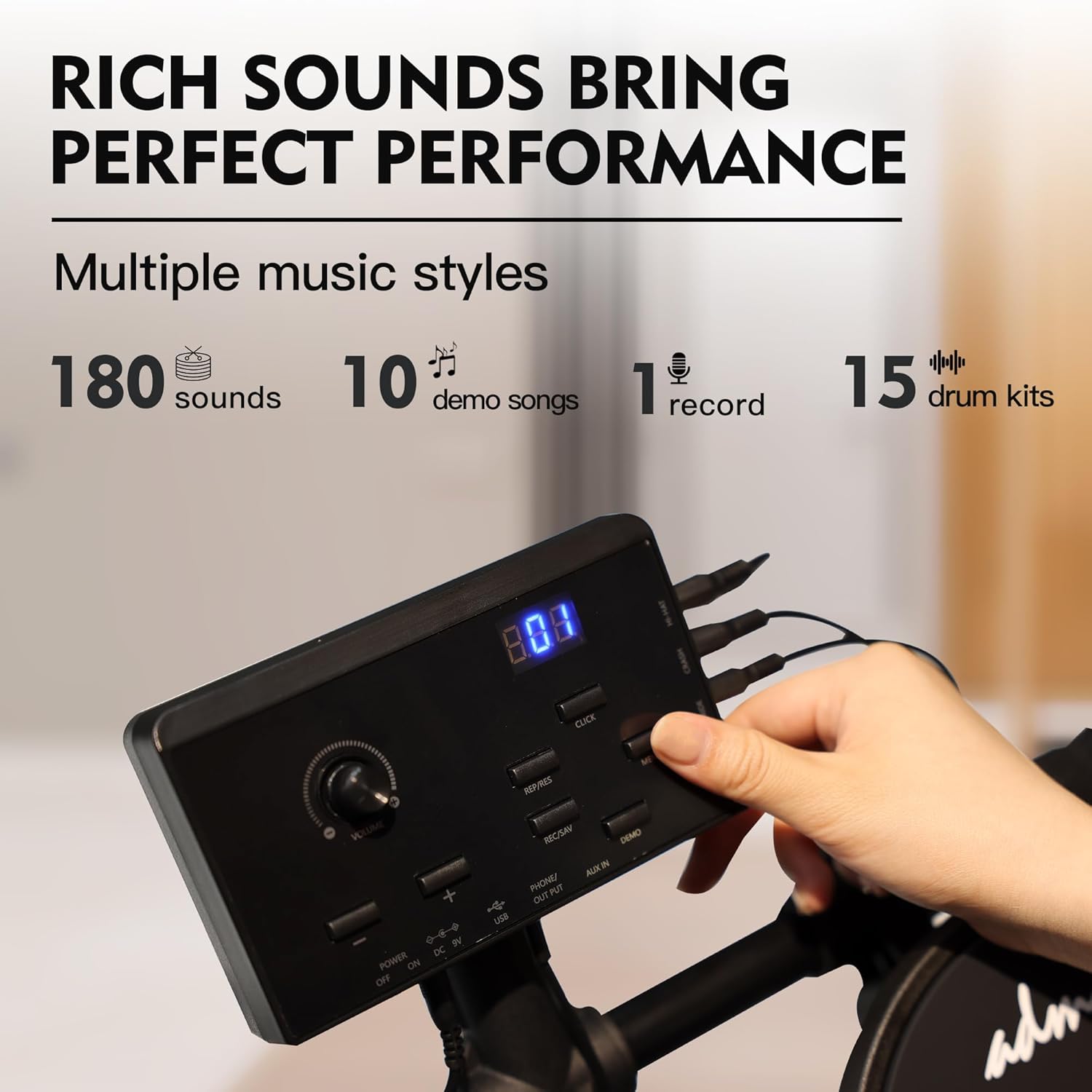 ADM Electronic Drum Set With 4 Quiet Electric Drum Mesh Pads, 180+ Sounds, Electric Drum Kit For Beginngers with 2 Switch Pedals, Throne, Headphones, DrumSticks, and Melodics Lessons