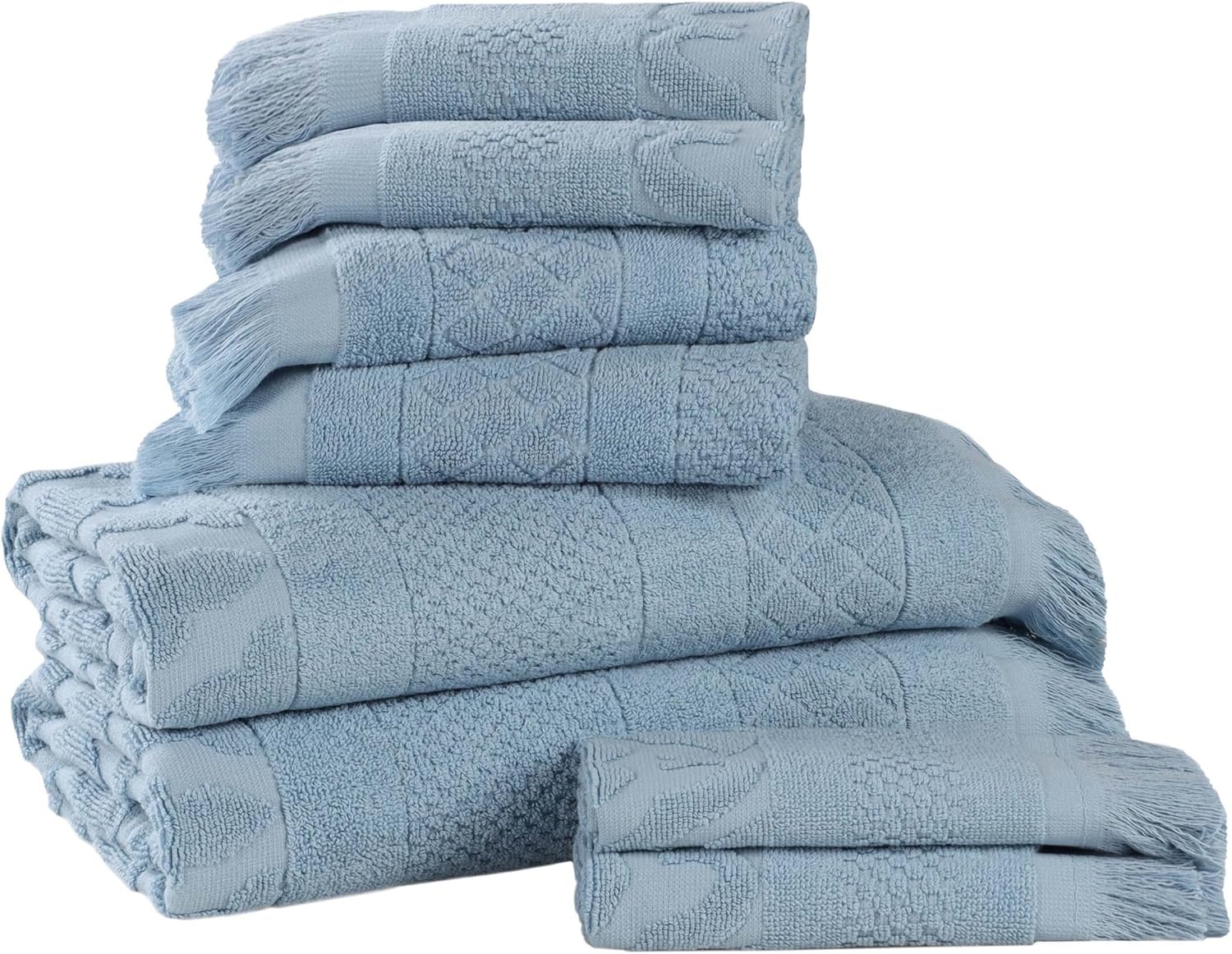Superior Cotton 8 Piece Towel Set, Quick Dry, Bathroom Essentials, Shower, Spa, Luxury Plush Soft Absorbent Towels, Includes 2 Bath, 2 Hand, 4 Washcloth/Face Towels, Rolla Collection, Blue