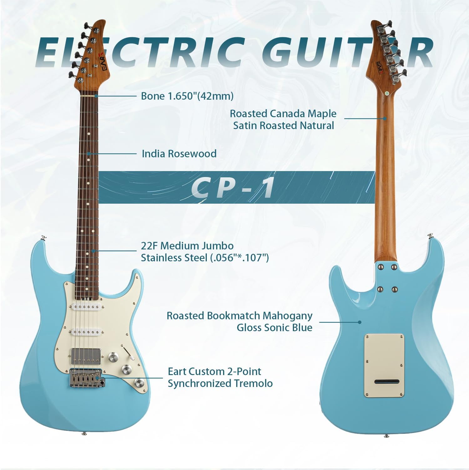 EART CP.1 Electric Guitar 6-String Solid-Body 22 Frets,Single, Single and Double Pickups, Music Style Switching, Clear Tone, Meeting Various Needs