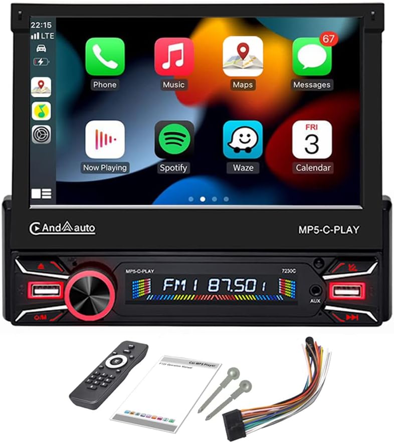 1Din Car Stereo with Wireless Carplay & Android Auto 7