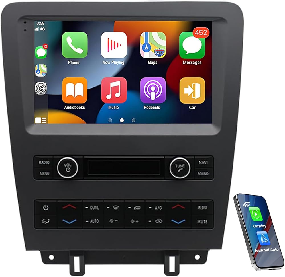 Android 13 Car Stereo for Ford Mustang Radio Touch Screen Upgrade 2010 2011 2012 2013 2014,9 inch IPS Touch Screen GPS Head Units with Carplay Android Auto Bluetooth WiFi EQ DSP FM/RDS SWC+ Camera&MIC