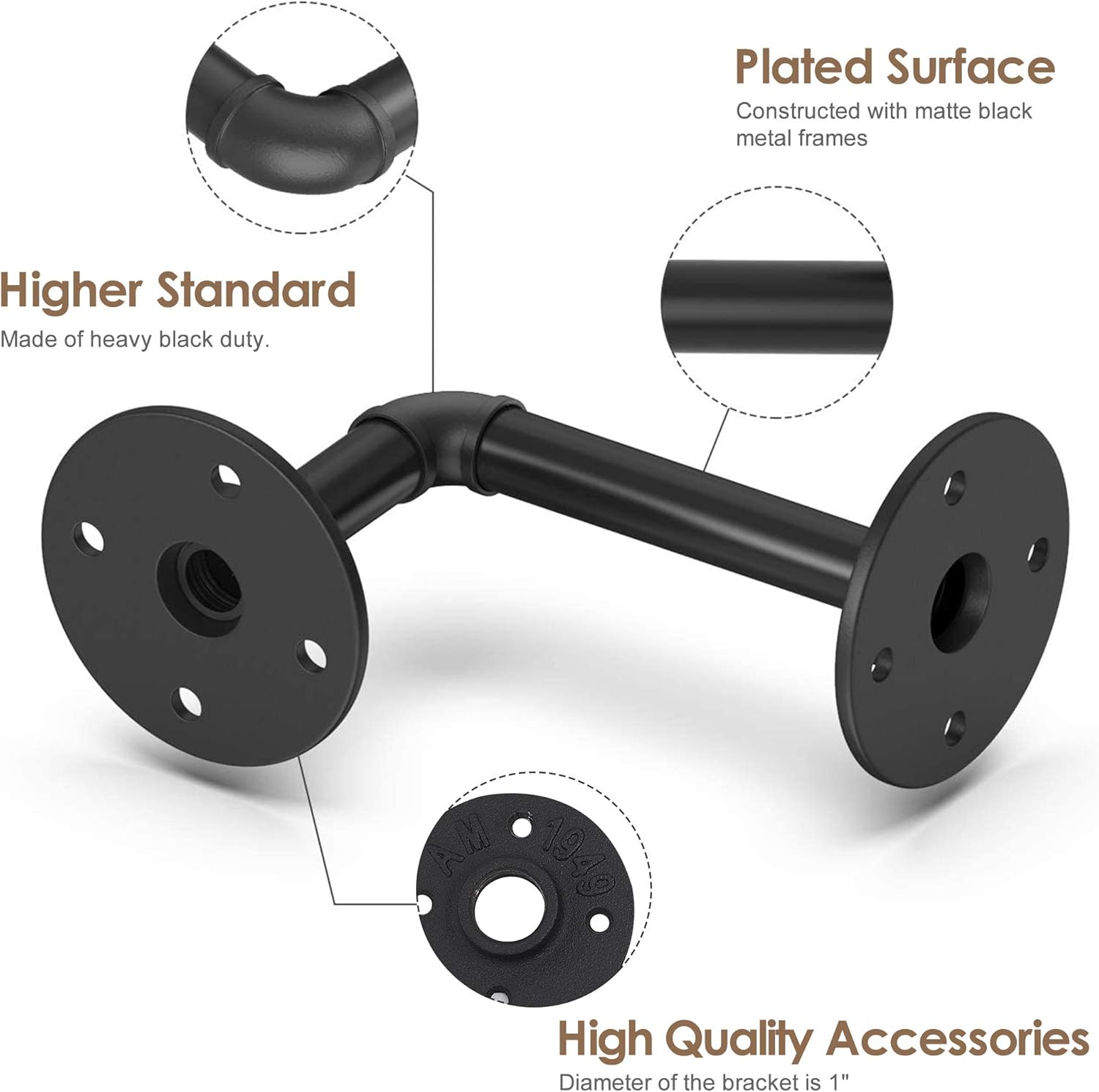 ivinta 5-Tier Bookcase with Storage, Wall Mount Pipe Bookshelf with Solid Wood for Living Room Bedroom Home Office BS505BRN (Rustic Brown)