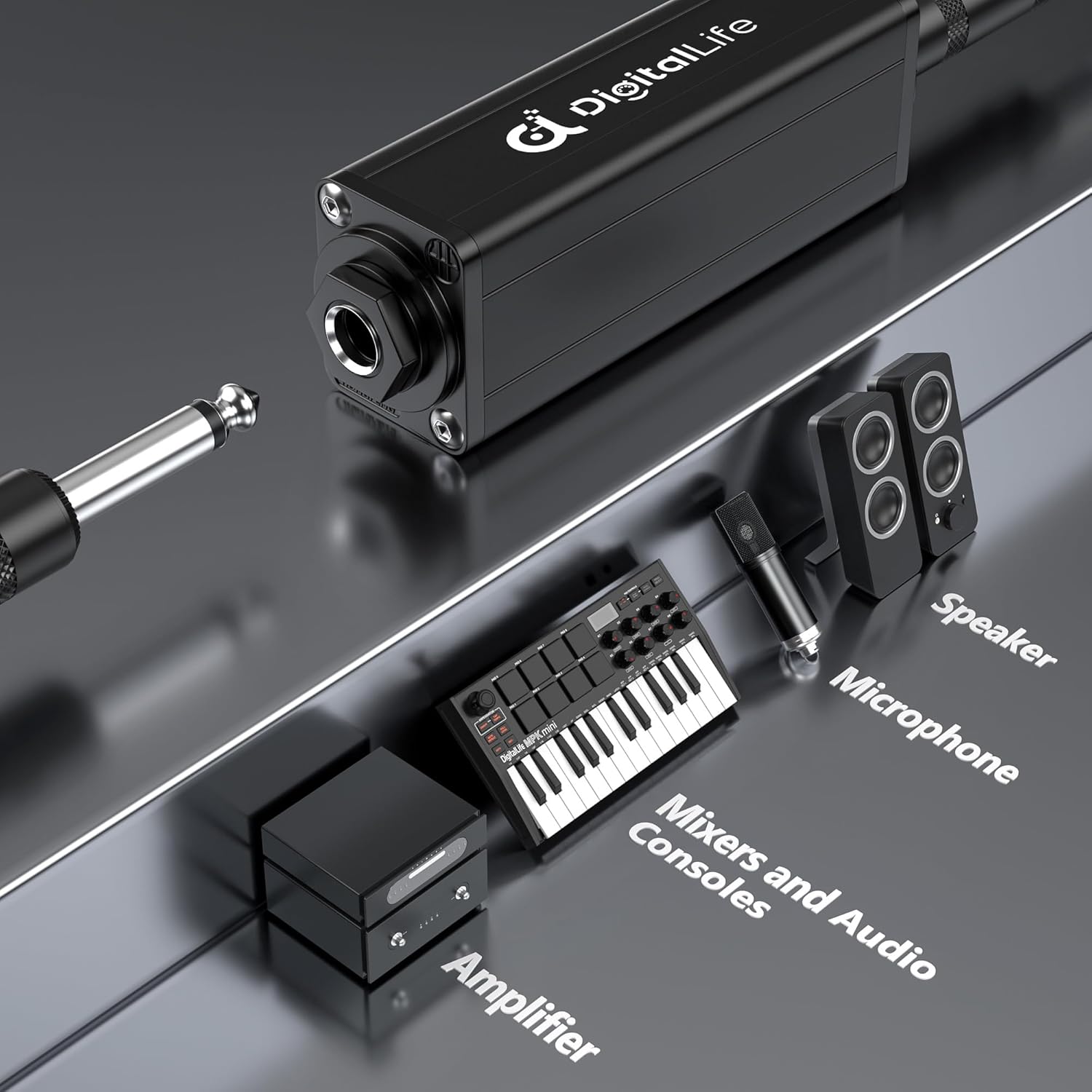DigitalLife GLI-635 | Single-Channel 6.35mm Ground Loop Noise Isolator (Hum Eliminator, Passive, Metal, F/F, 2-Piece/Package)