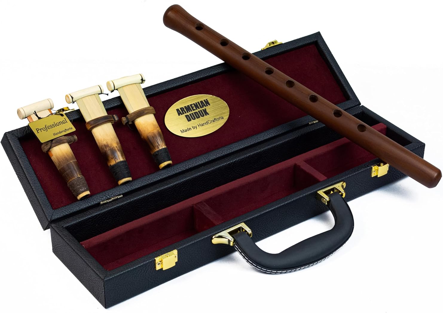Professional Armenian DUDUK instrument from apricot wood, wooden case covered with Eco-Leather, Flute Oboe Balaban Woodwind (Key A)