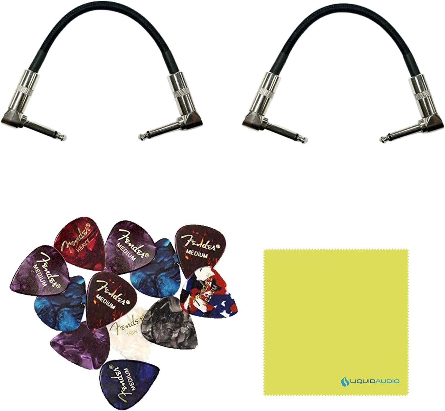 Boss AC-3 Acoustic Simulator Pedal Bundle w/ 2-Pack Strukture S6P48 Woven Right Angle Patch Cable, 12-Pack Guitar Pick and Liquid Audio Polishing Cloth