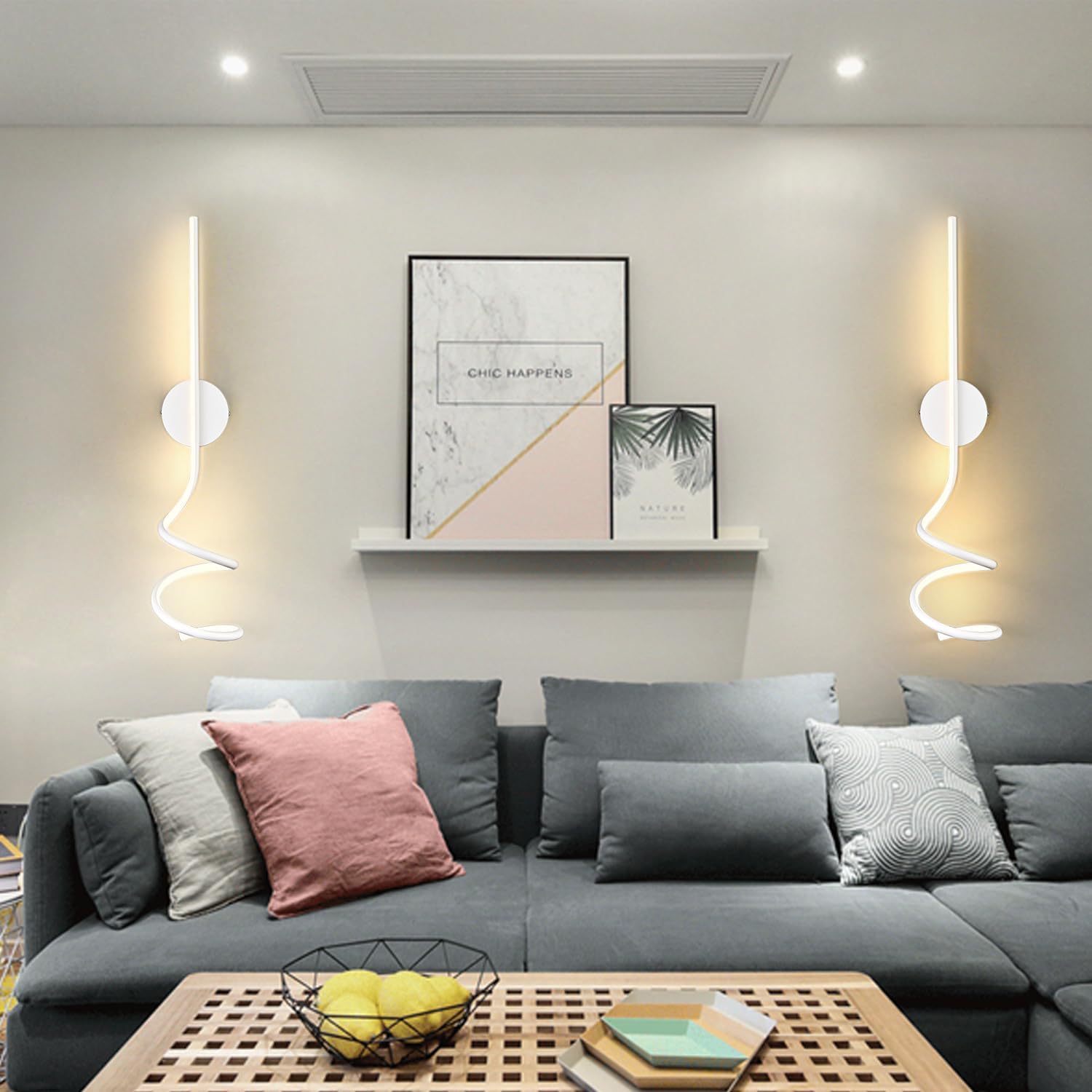 Wall Sconces Set of Two, White Modern Spiral LED Wall Light Fixtures, Hardwire Minimalist Indoor Wall Mount Lighting, Linear Sconces Wall Light Set of 2 for Living Room Bedroom Vanity Gallery Hallway