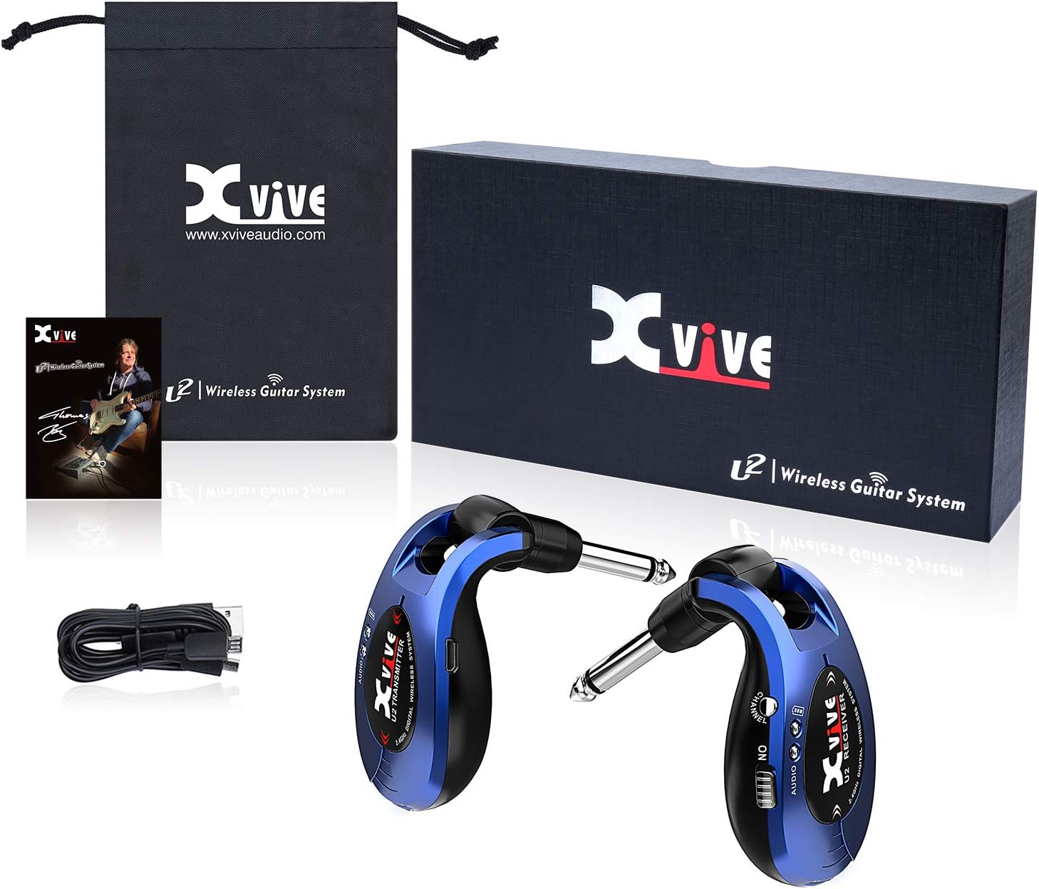 Xvive U2 Guitar Wireless System Rechargeable 2.4GHz Digital Guitar Wireless Transmitter and Receiver for Electric Guitar Bass Violin Keyboard