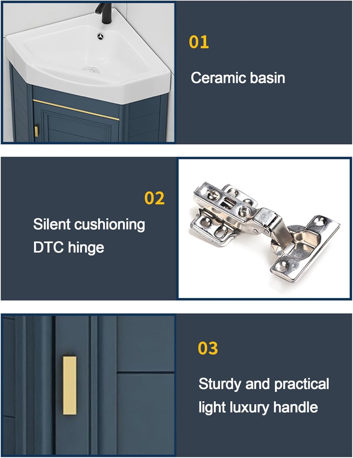 Small Corner Bathroom Vanity Vessel Cabinet Sink Combo Wall Mount Triangle Ceramic Counter Sinks with Hot and Cold Faucet and Overflow Utility Washing Hand Basin for Laundry Room Kitchen Patio ( Size