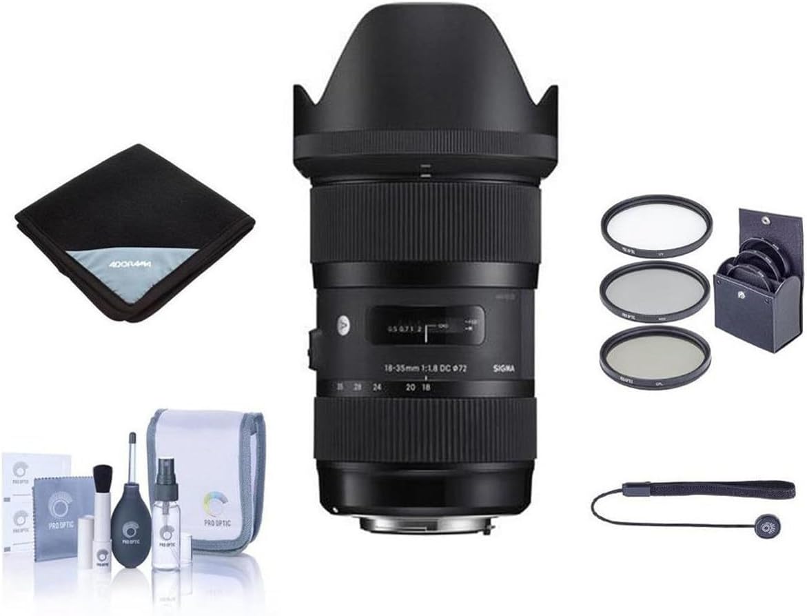 Sigma 18-35mm f/1.8 DC HSM ART Lens for Canon EF, Bundle with ProOptic 72mm Filter Kit, Cleaning Kit, Cap Tether, Lens Wrap