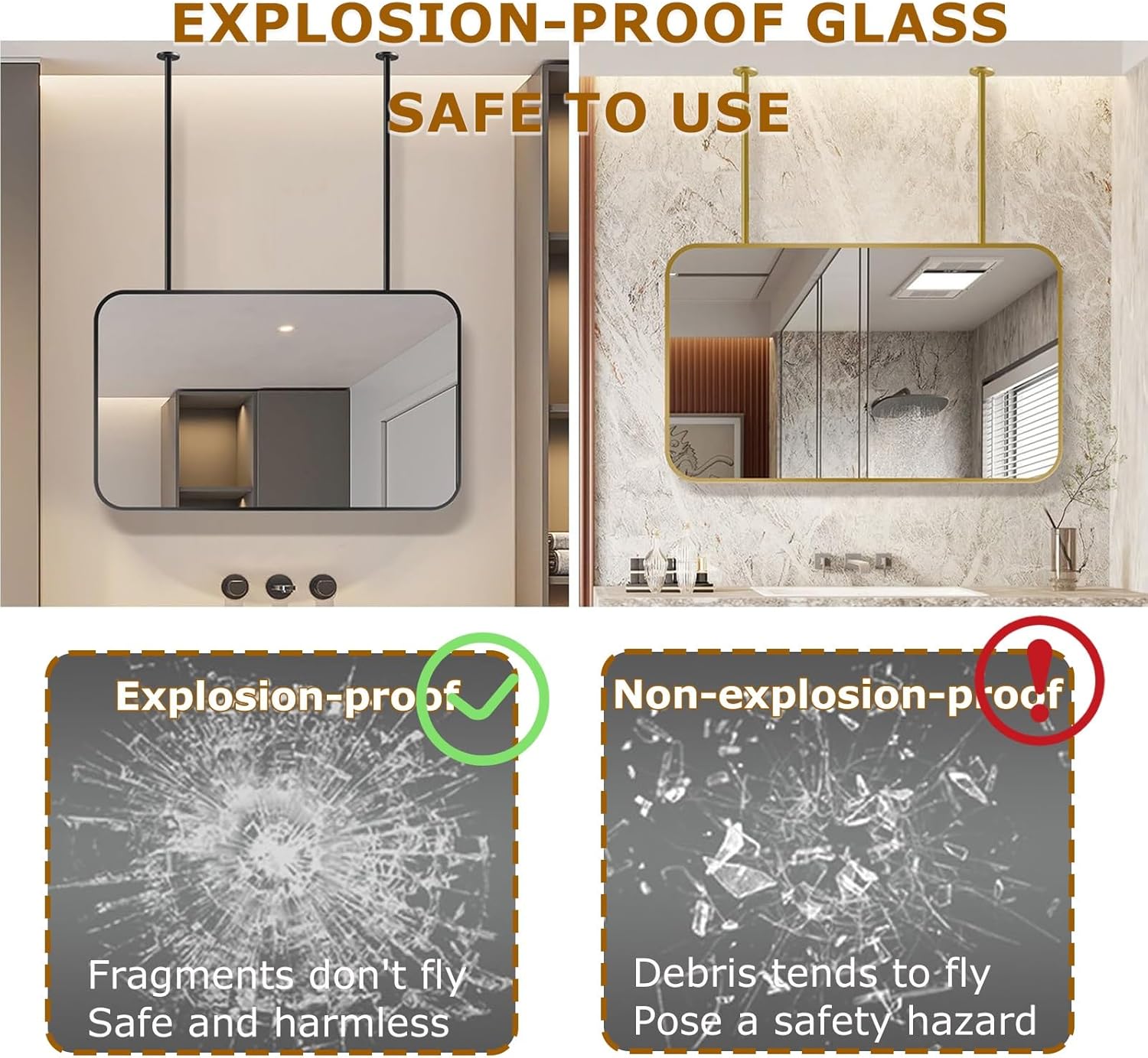 Ceiling Mounted Entryway Mirror Ceiling Mirrors For Bedroom Bathroom Mirror Pivot Corner Bathroom Vanity Wall Mount Mirror Large Ceiling Hanging Mirrors Metal Pole Ceiling Suspended Mirror Big Decor(B